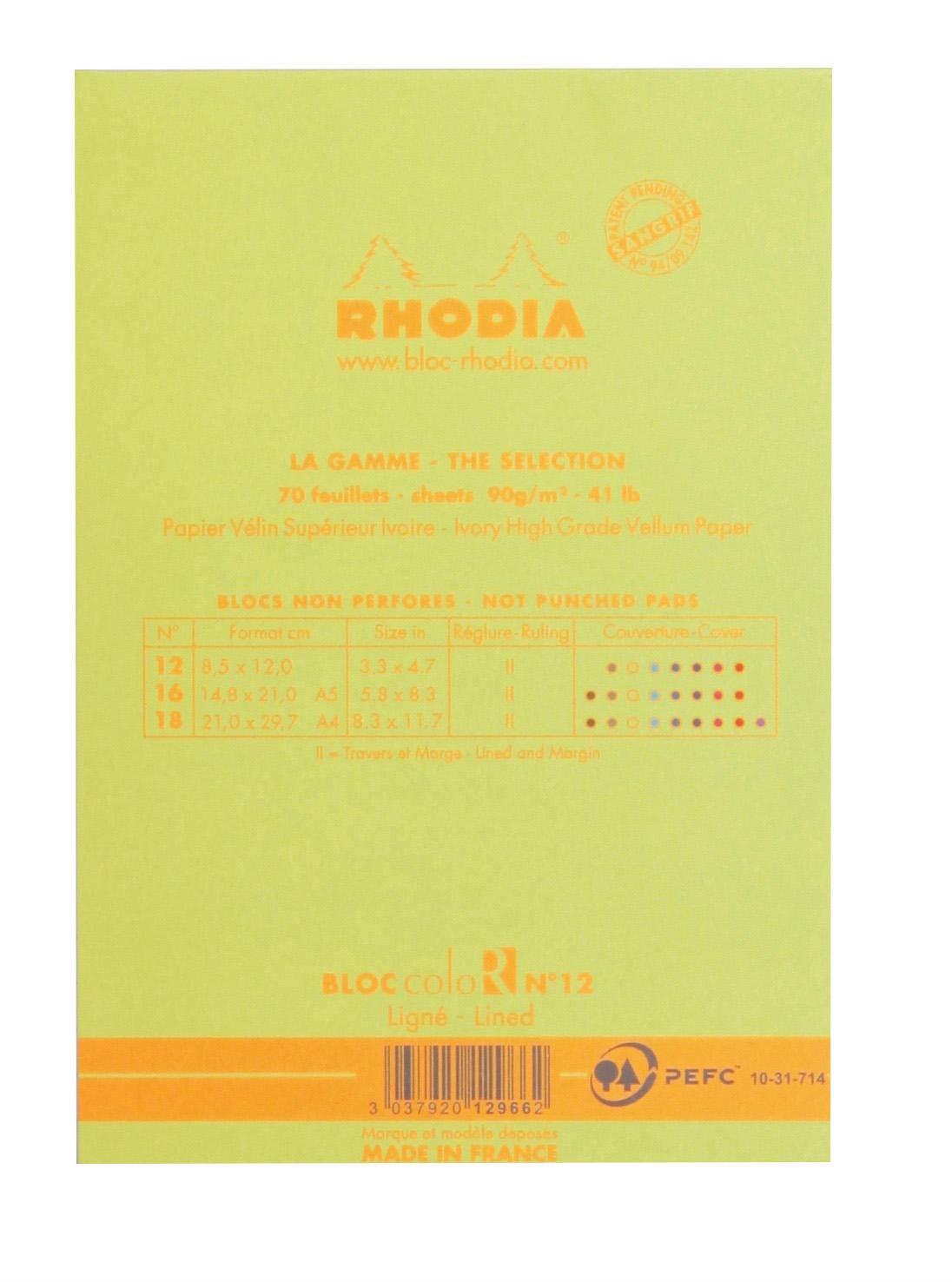 Rhodia 85 x 120 mm Color Head Stapled Pad, No12, Lined - Anise Green