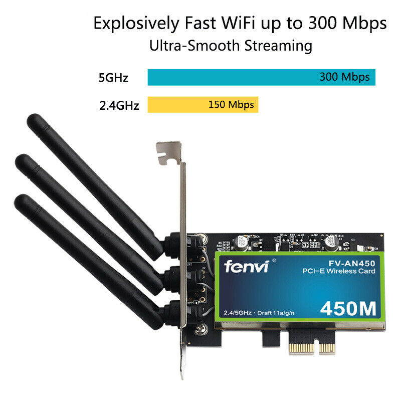450Mbps 2.4G/5G Wireless WiFi LAN Card PCI-E X1 Network Adapter For PC Desktop