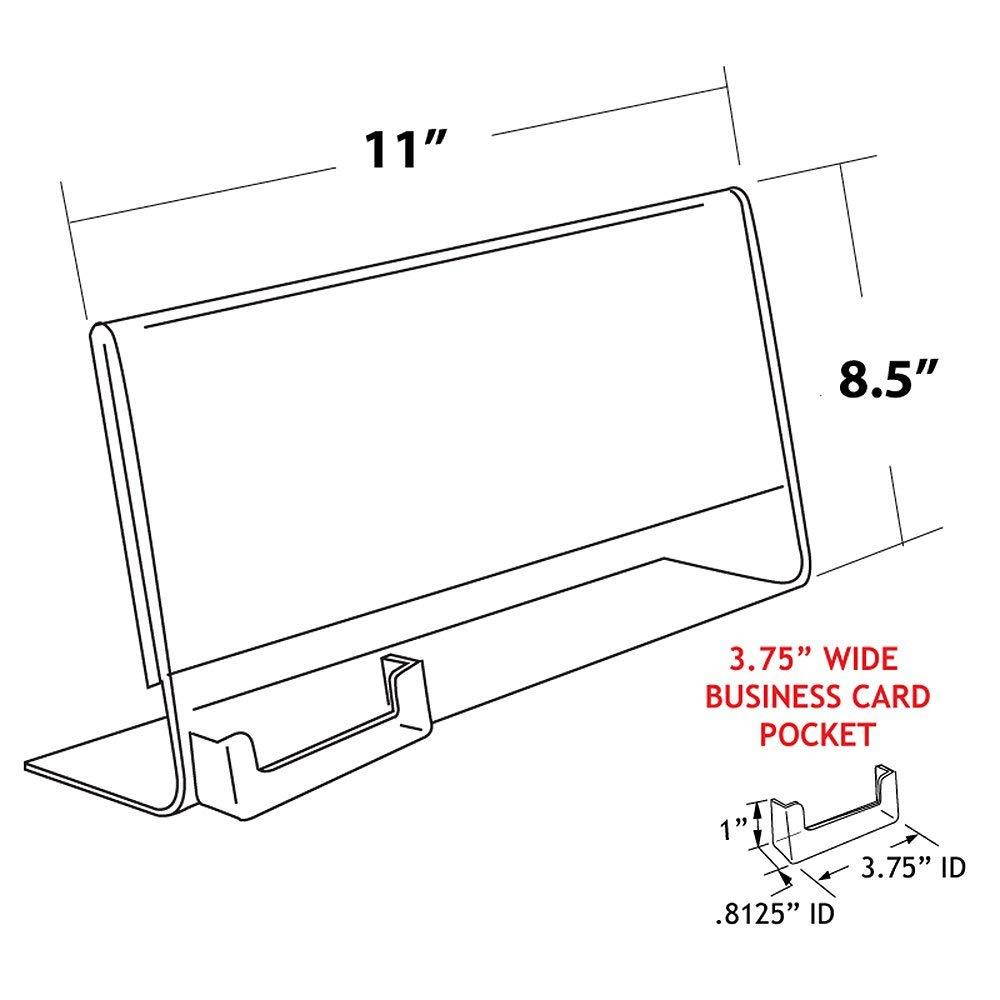 Azar Displays 252044 11" W x 8.5" H Horizontal Slanted L-Shape Sign Holder with Attached Business Card Pocket