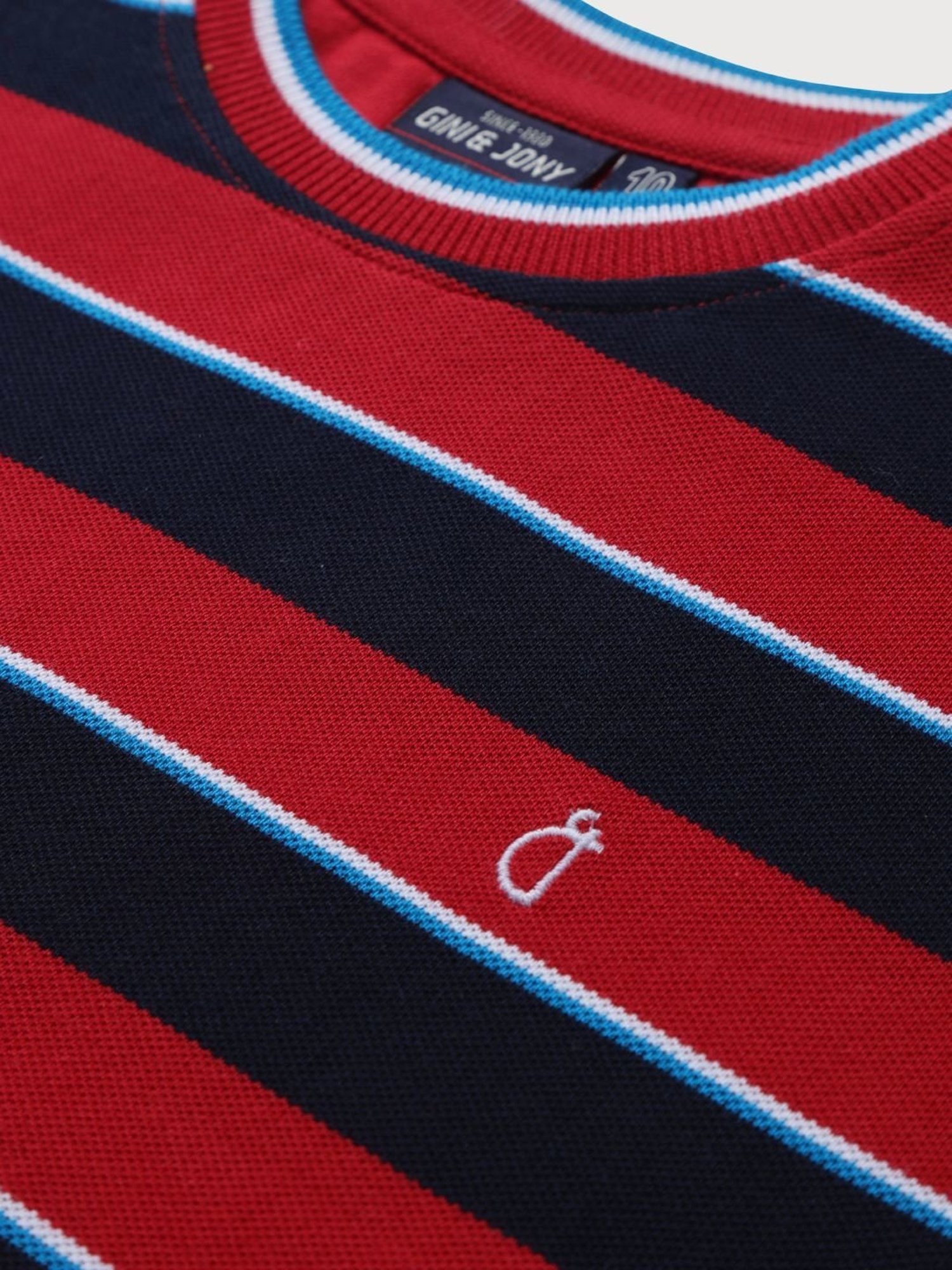 Gini & Jony Kids Red & Black Striped Full Sleeves T-Shirt