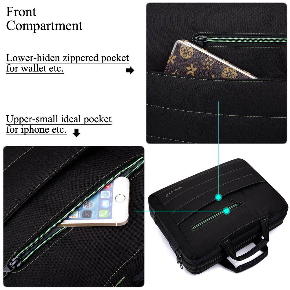 BRINCH 15.6 Inch Nylon Shockproof Carry Laptop Case Messenger Bag For 15 - 15.6 Inch Laptop / Notebook / MacBook / Ultrabook / Chromebook with Shoulder Strap Handles and Various Pockets,Black+Green