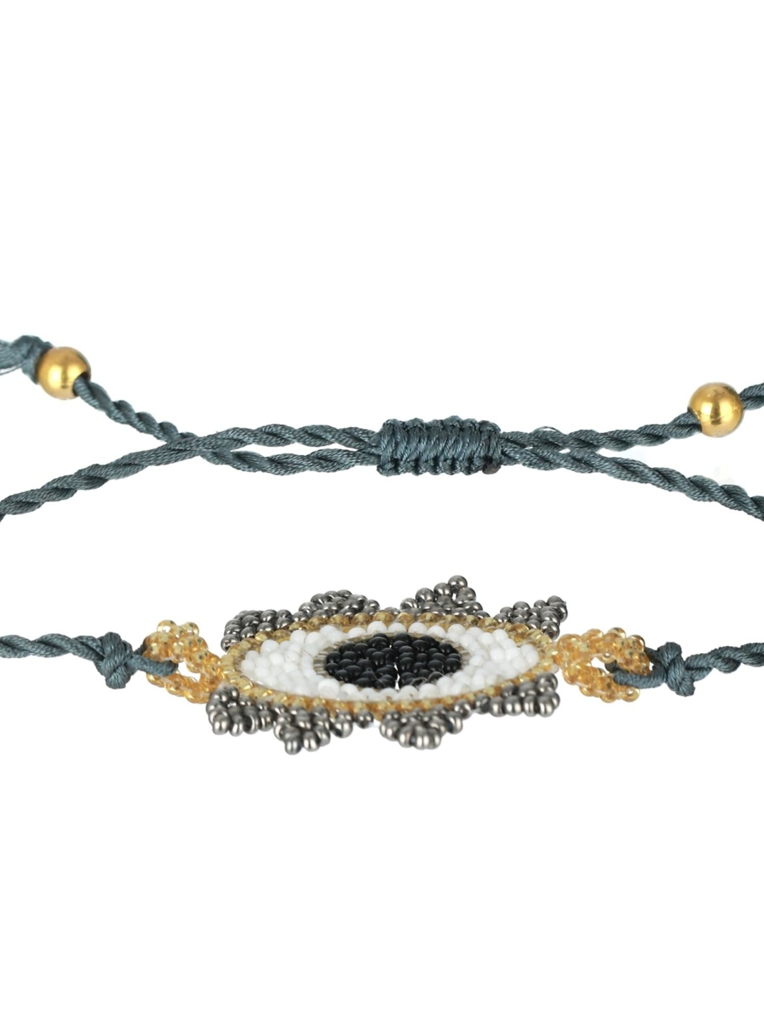 Aatmana Blue Gold-toned Beaded &handcrafted Wraparound Evil Eye Bracelet