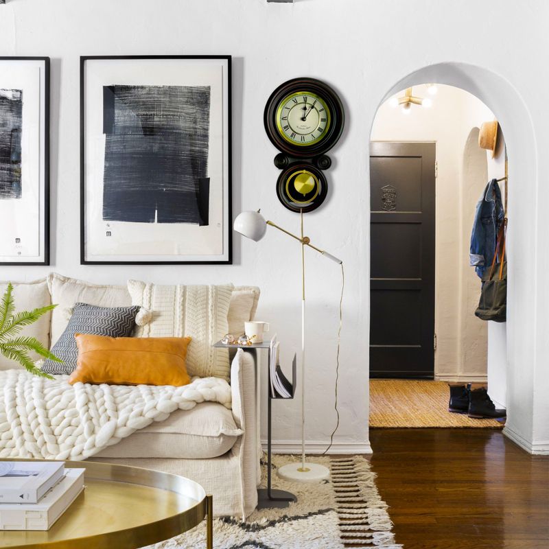 Bedford Clock Collection 16.5 Inch Contemporary Round Wall Clock with Pendulum