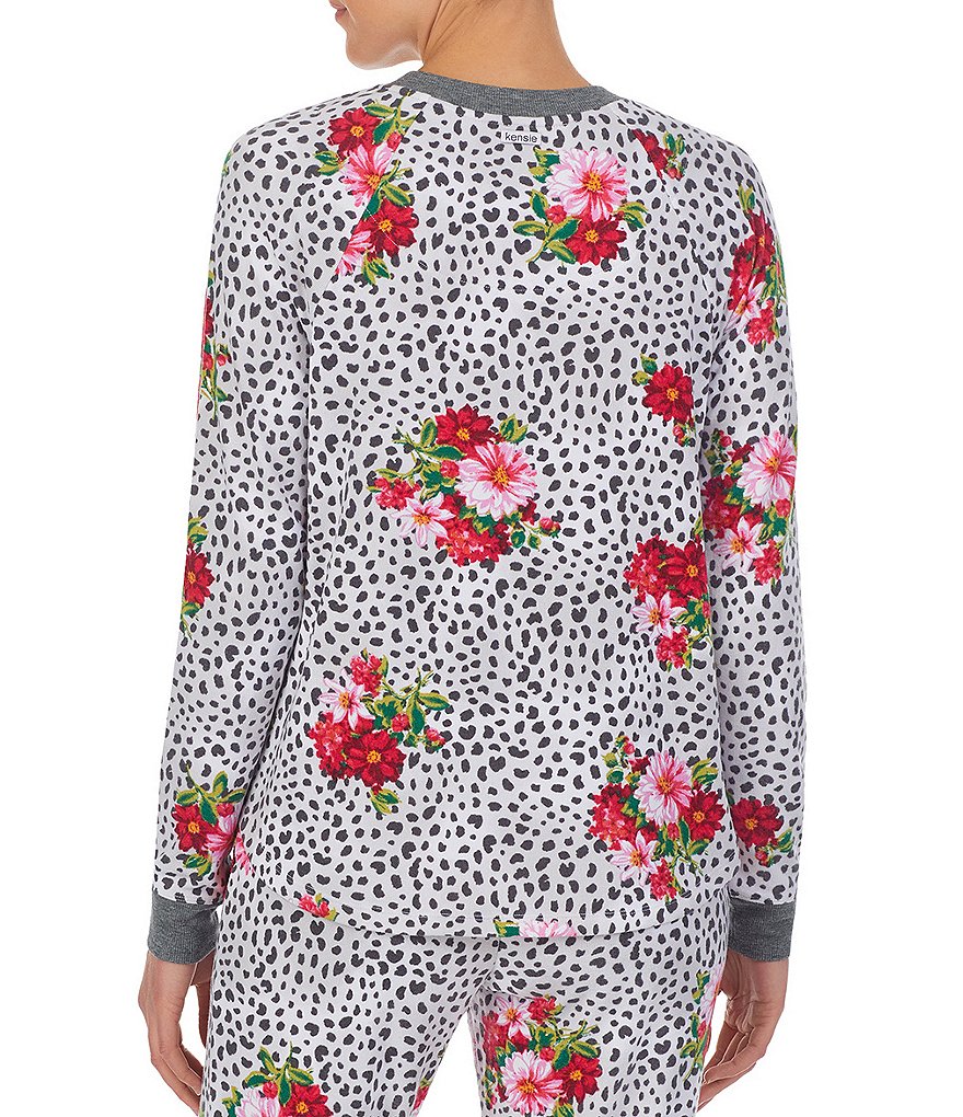 Kensie Jersey Animal & Floral Printed Knit Crew Neck Long Sleeve Sleep Top