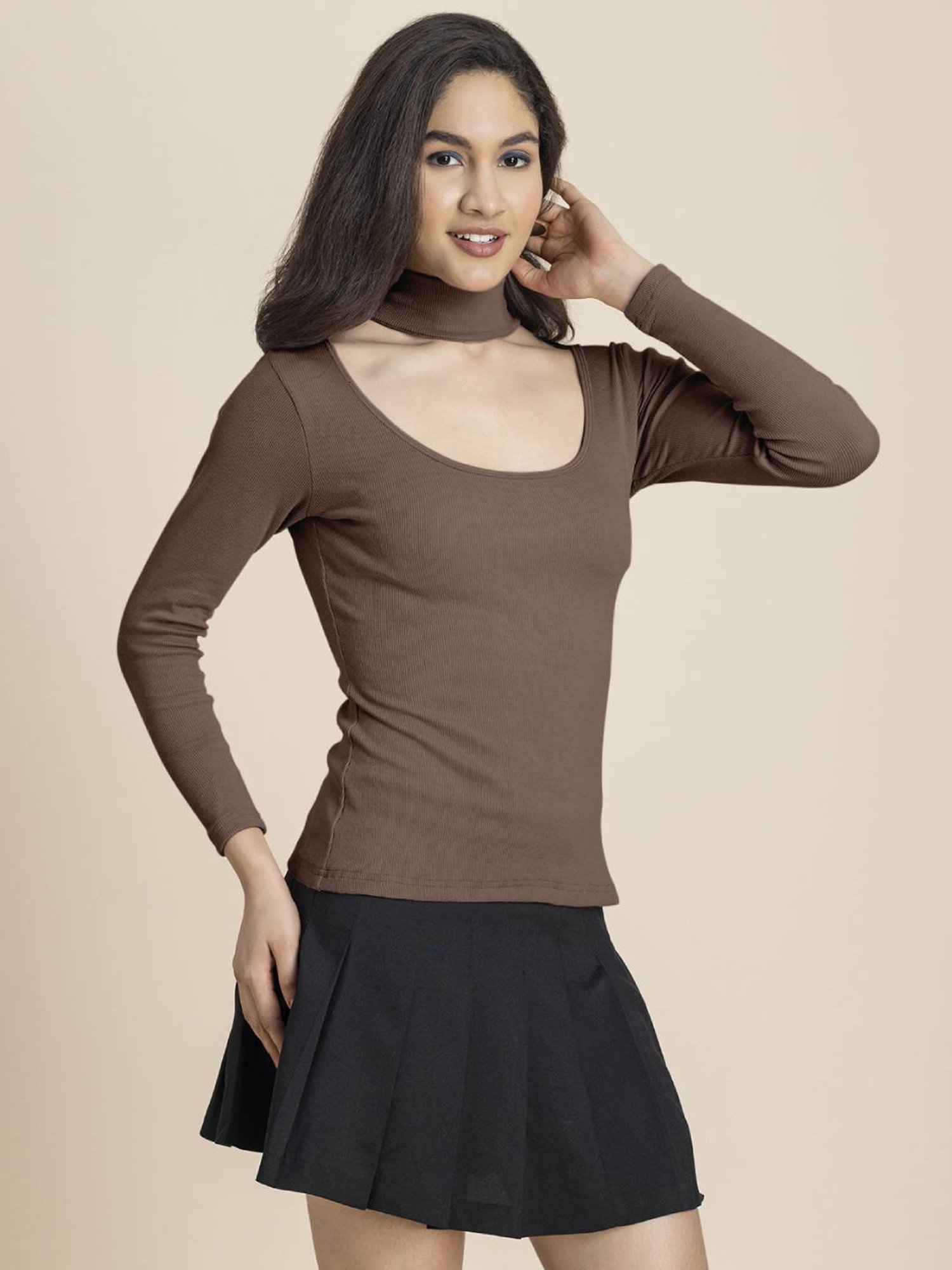 Moomaya Brown Slim Fit Top