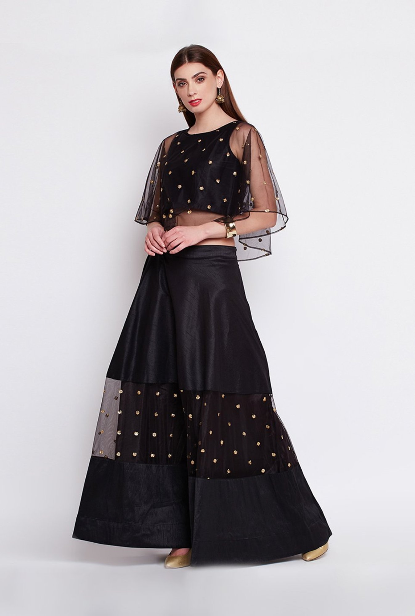 Studio Rasa Black Embellished Cape Top