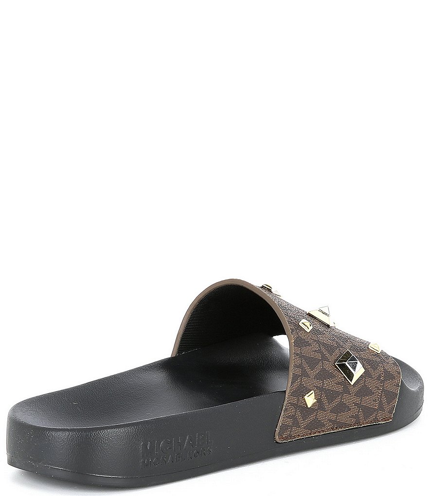 MICHAEL Michael Kors Gilmore Logo Print Studded Slides