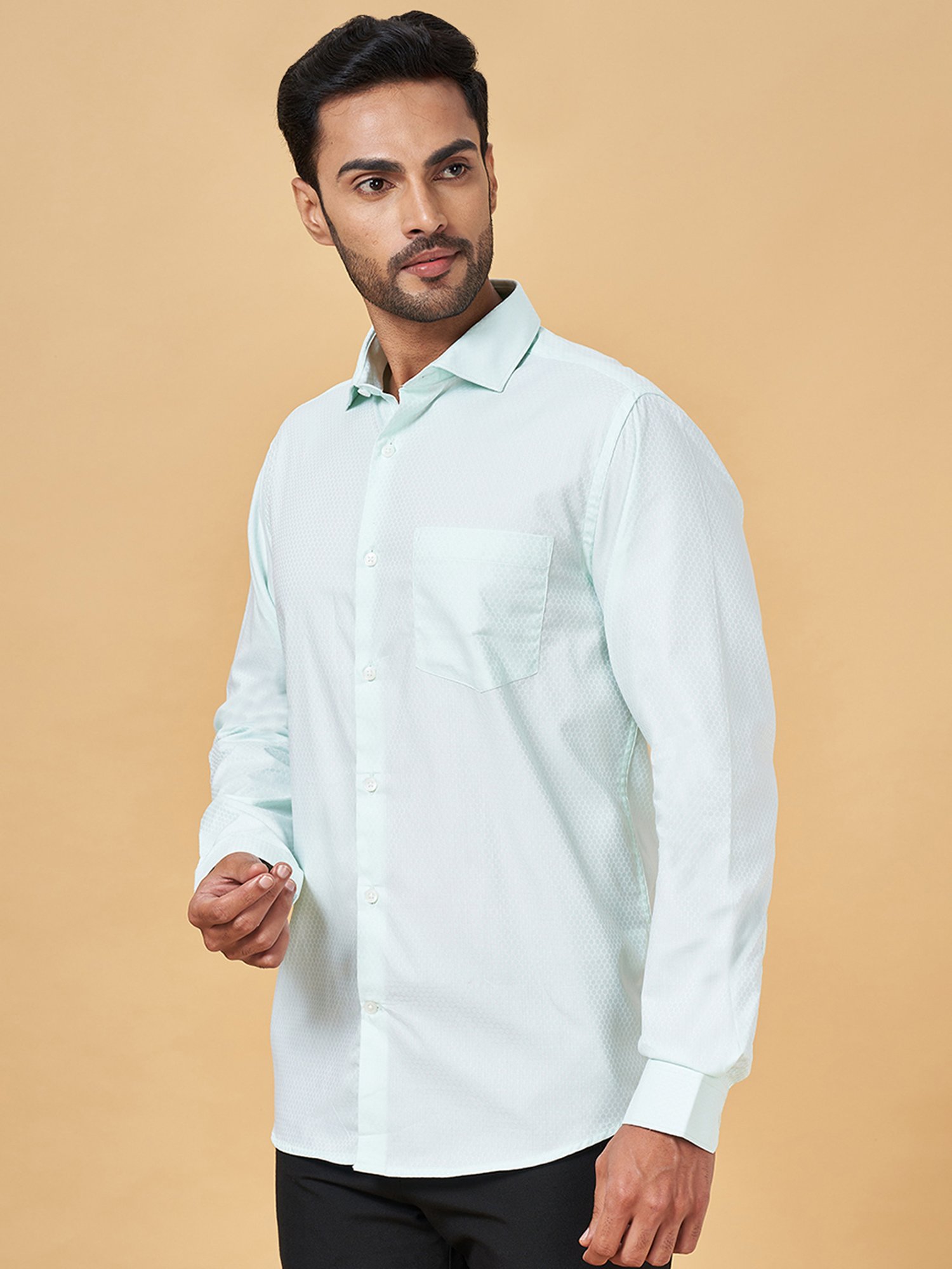 Peregrine by Pantaloons Mint Green Regular Fit Self Design Shirt