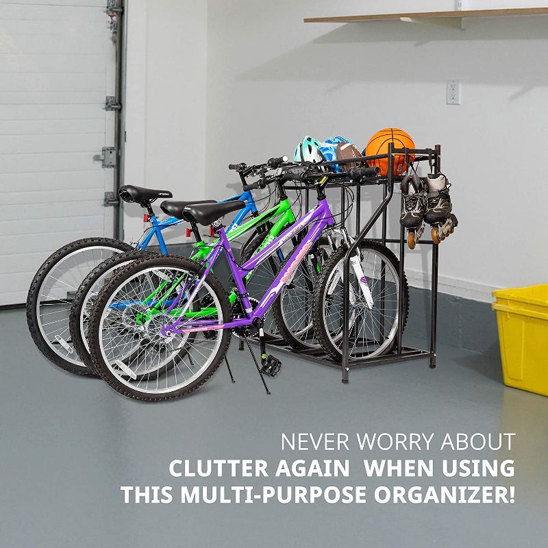 RaxGo 3 Bicycle Floor Parking Stand, Free Standing Bike Rack & Sports Storage Organizer for Garage