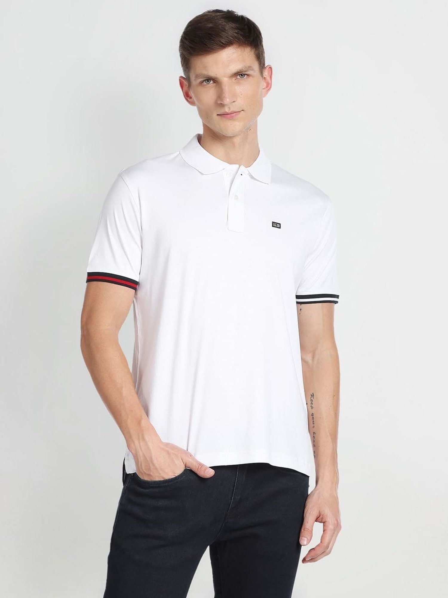 Arrow Sport White Cotton Regular Fit Polo T-Shirt