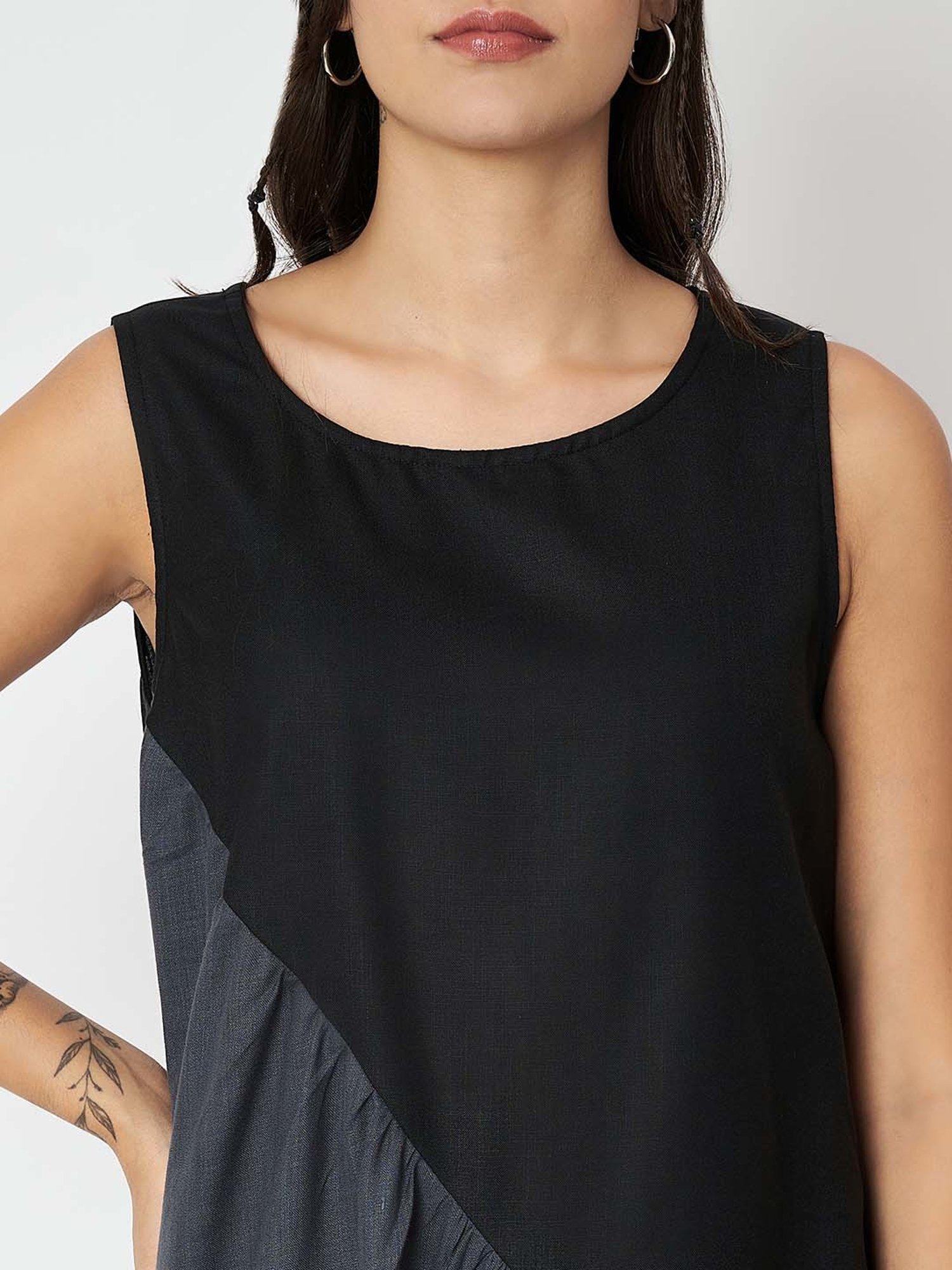 9rasa Black Color-Block A Line Ethnic Dress