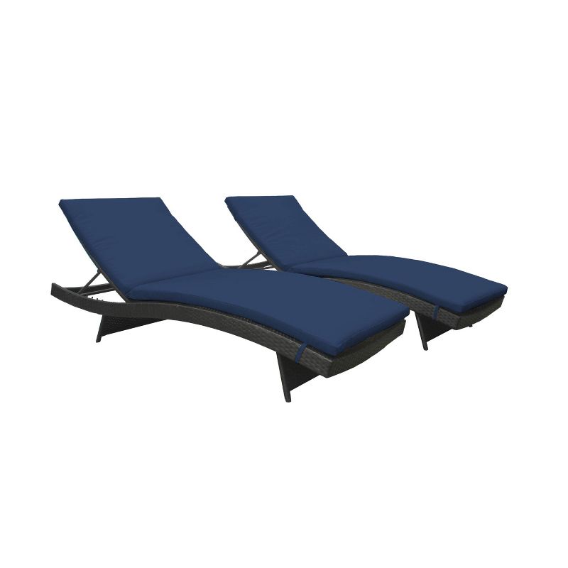 Bali 2pk Patio Chaise Lounges with Cushions - Navy - TK Classics