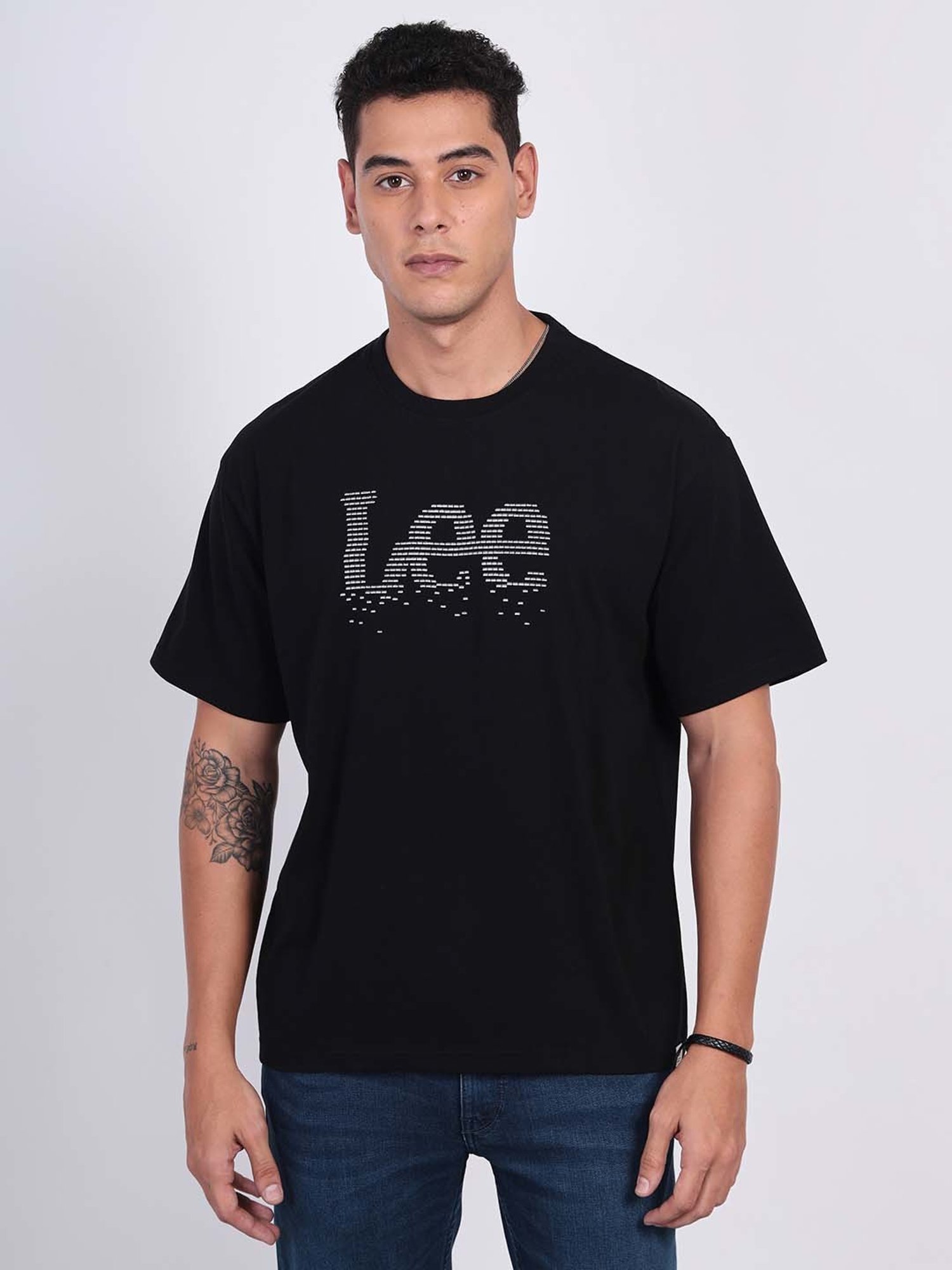 Lee Black Loose Fit Logo Print Cotton Oversized Crew T-Shirt