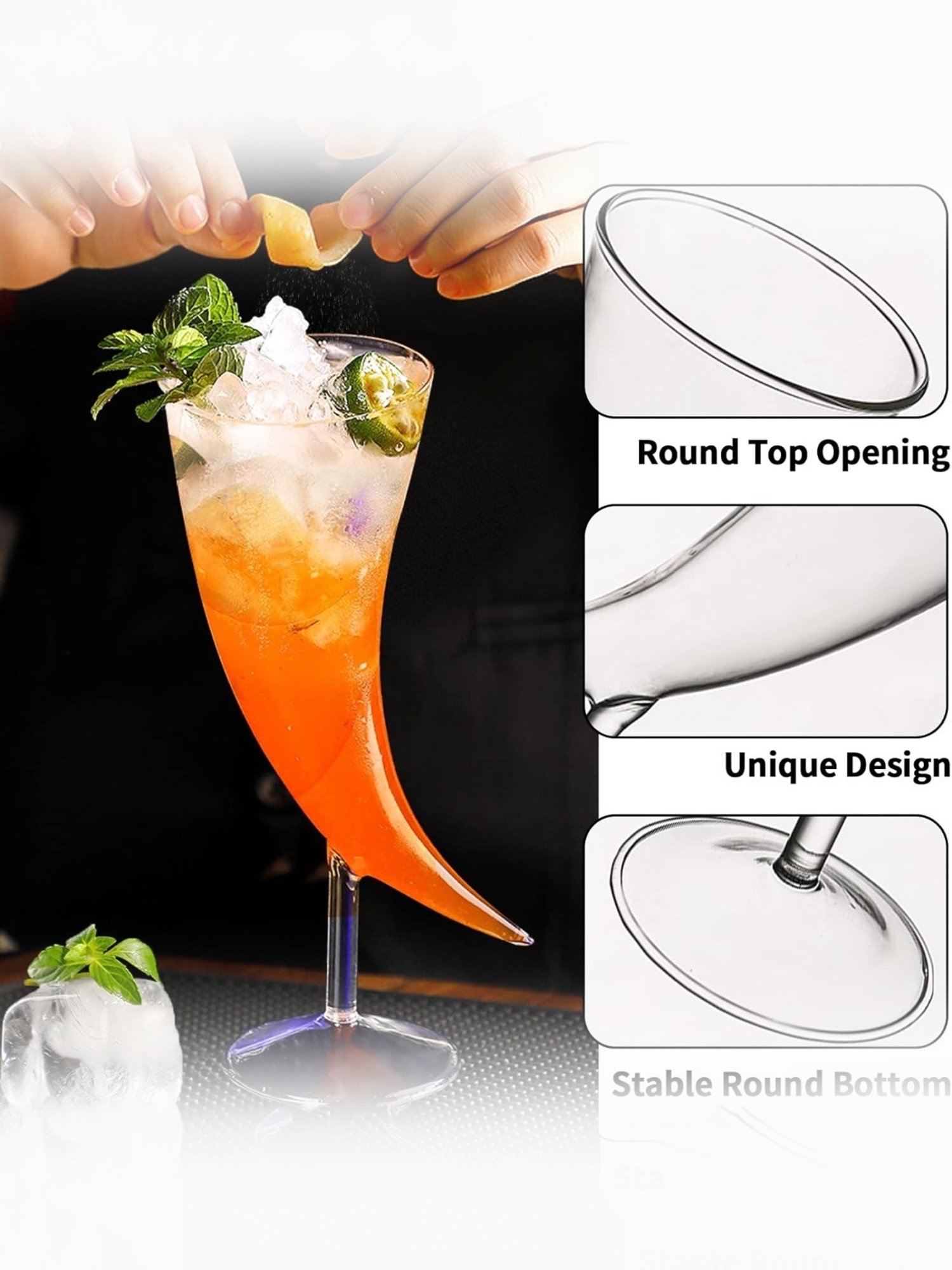 Melbify Horn Shaped Transparent Horn Shaped Cocktail Glass 250ml