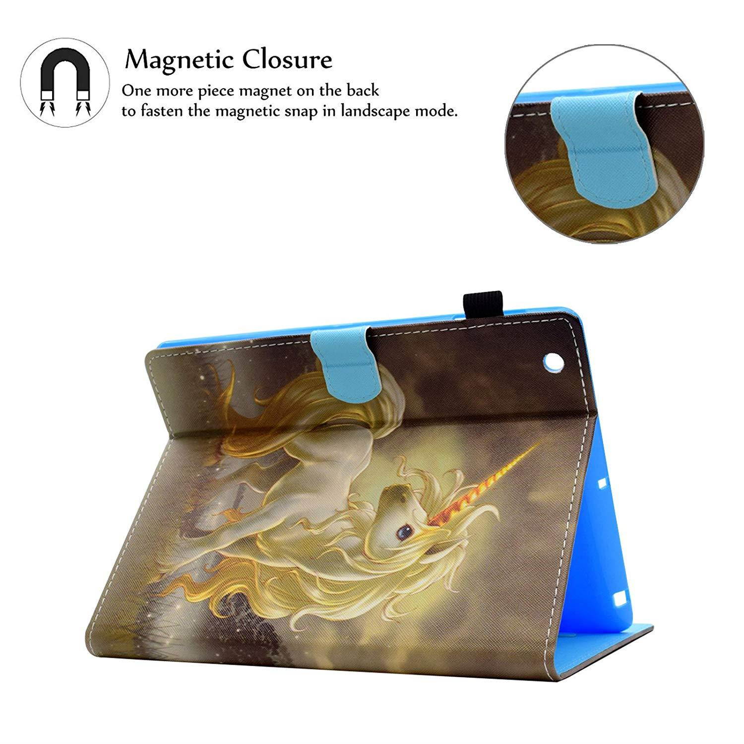 iPad 2/3/4 Case, Casii Colorful Premium Leather Case Folding Multiple Viewing Stand Folio Wallet Cover with Auto Sleep/Wake Feature for Apple 9.7-Inch iPad 2nd 3rd 4th Generation - Golden Unicorn