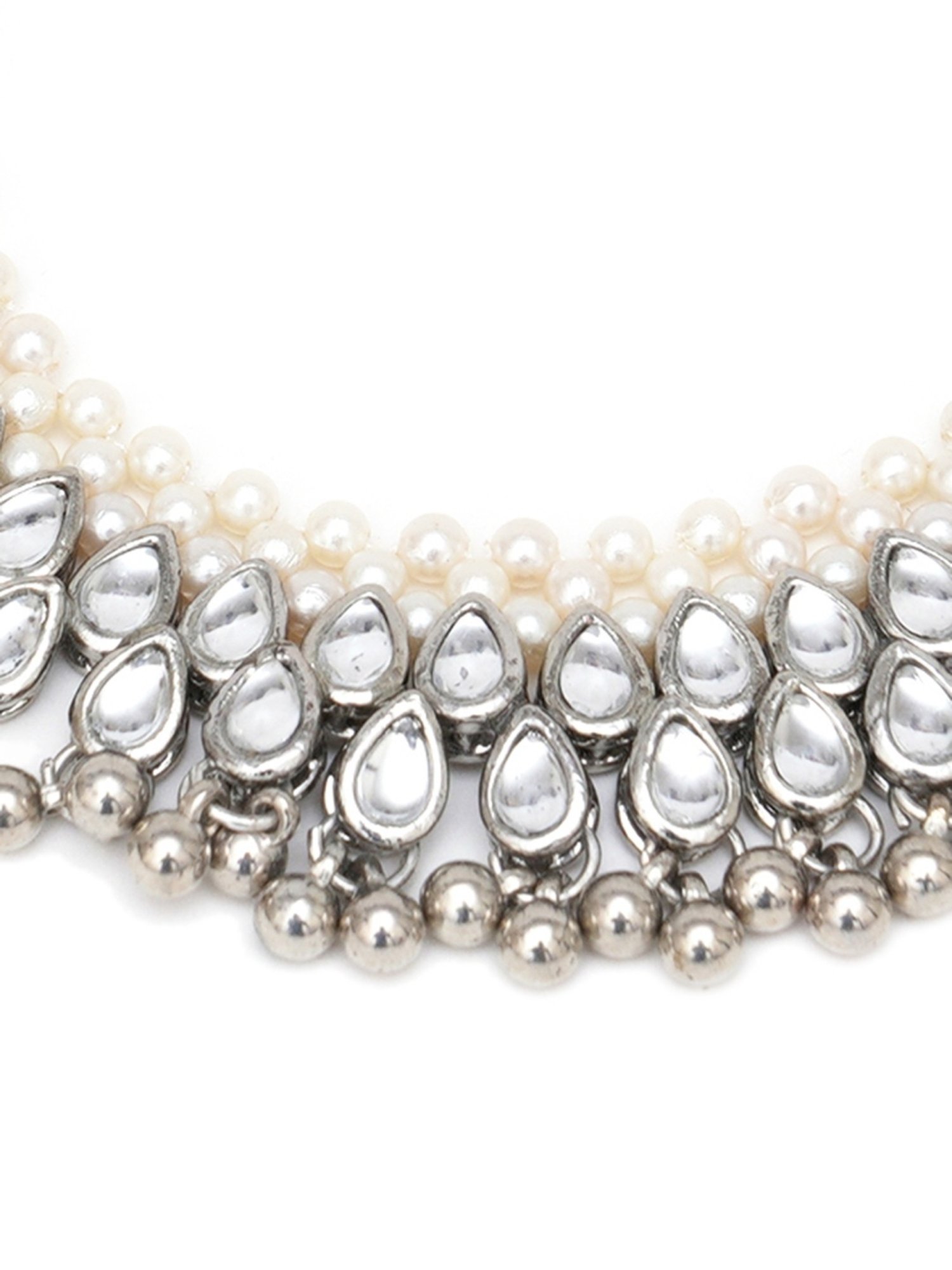 Karatcart Oxidized Silver Pearl and Drop Kundan Studded Anklet for Women
