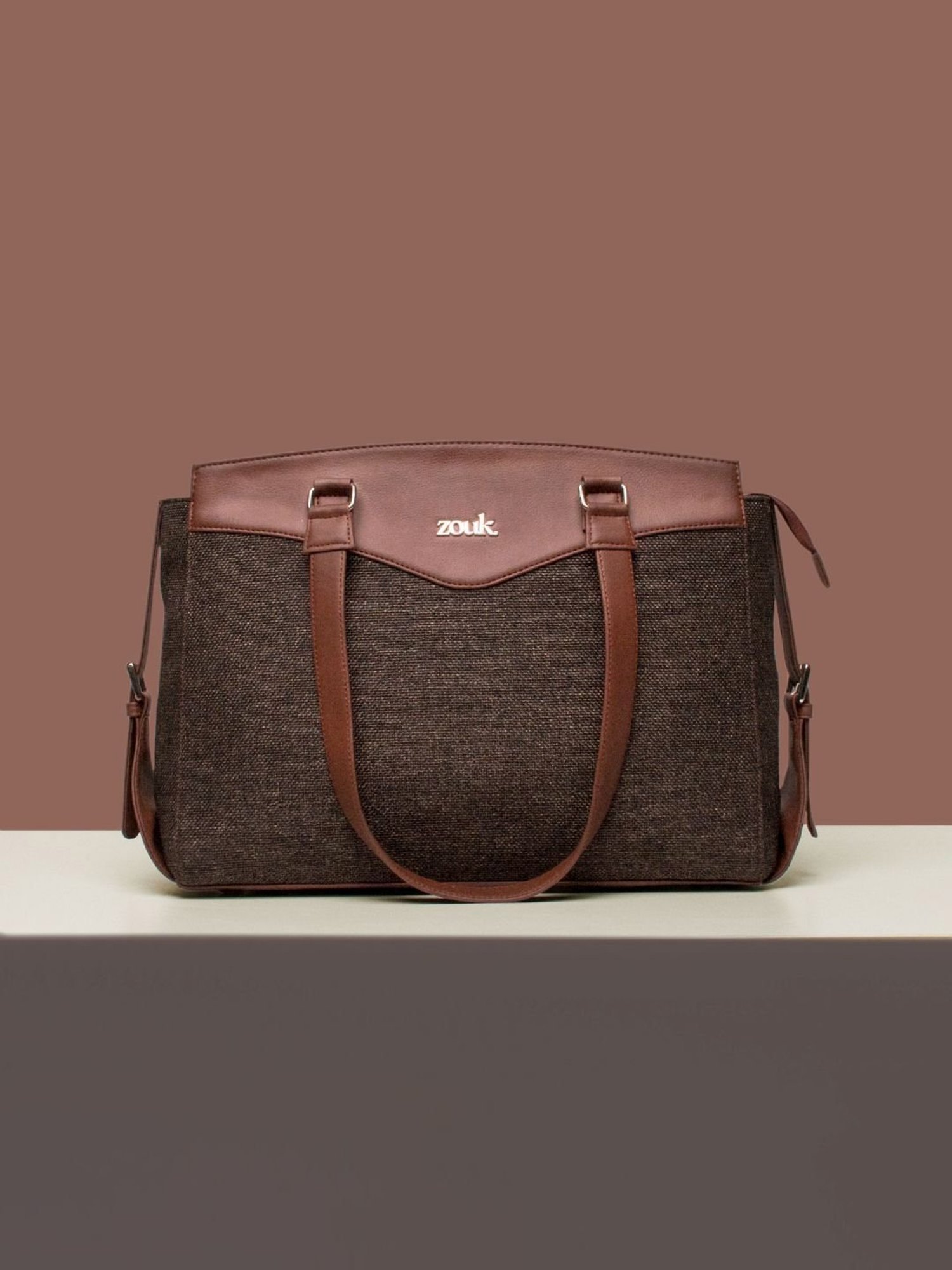 Zouk Bristel Brown Jute Solid Tote Handbag