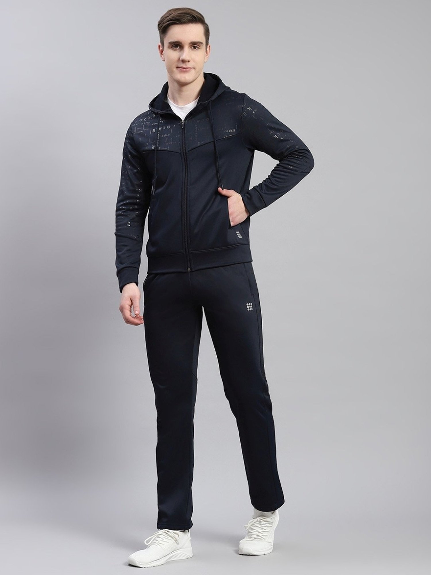 Rock.It Navy Blue Regular Fit Printed Tracksuits