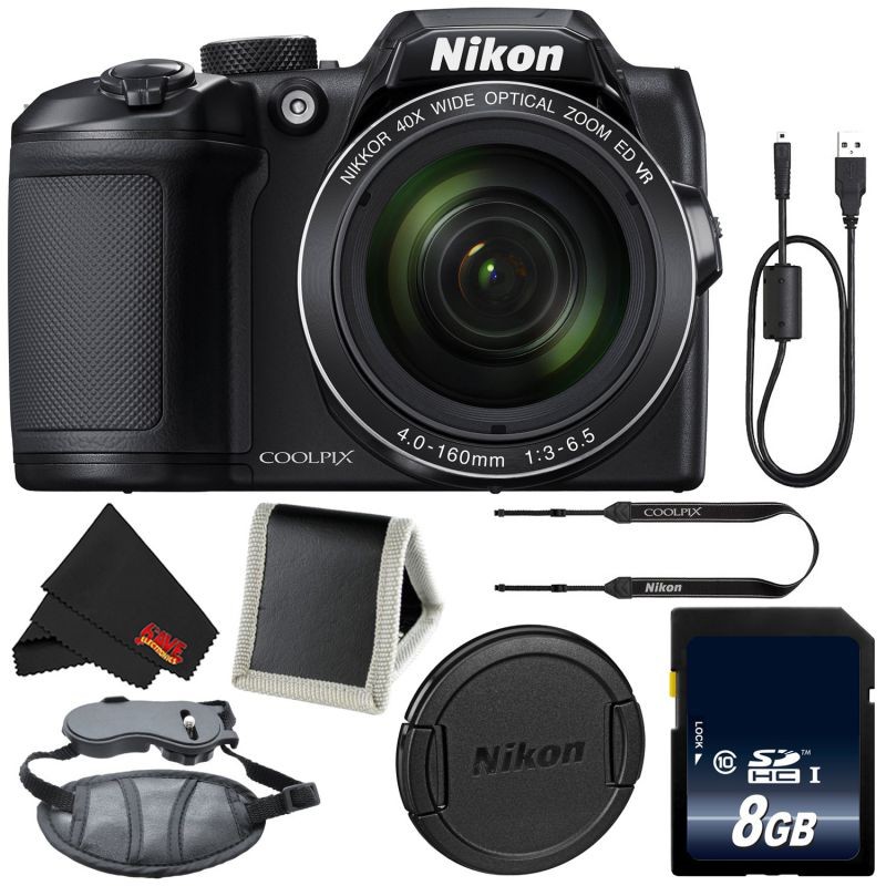 Nikon COOLPIX B500 Digital Camera (Black) 26506 (Intl Model) + 8GB SDHC Class 10 Memory Card + Memory Card Wallet + MicroFiber Cloth + Pro Hand Camera Grip Bundle