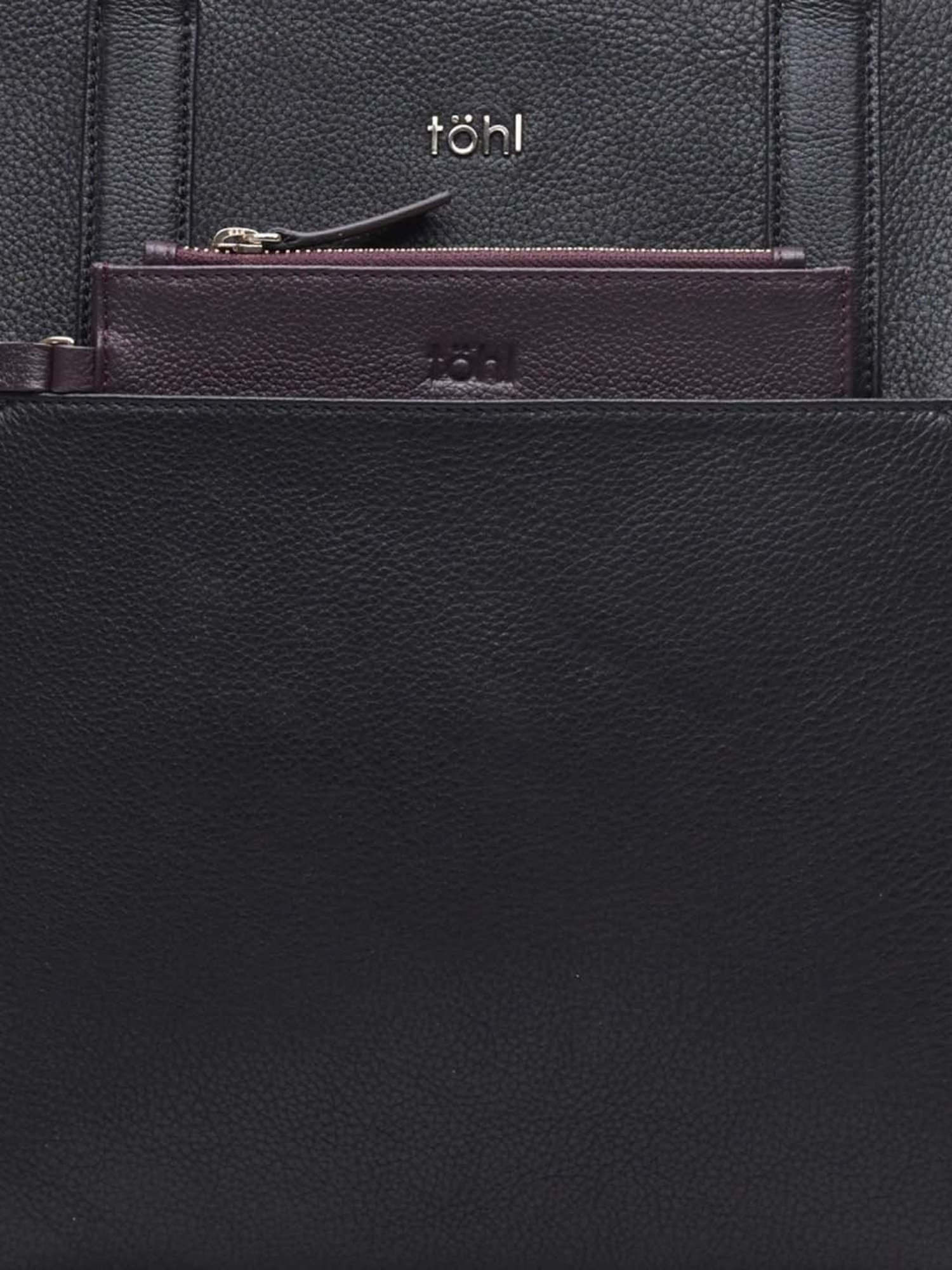 Tohl Black Solid Extra Large Tote Handbag with Pouch