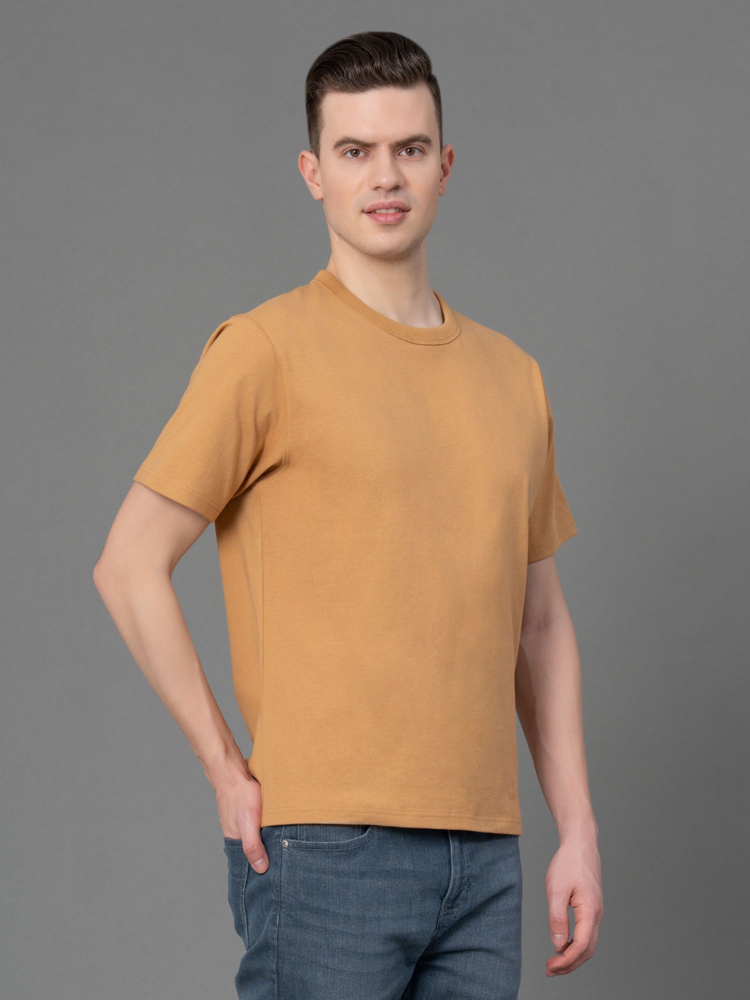 Red Tape Mustard Regular Fit Cotton Crew T-Shirt