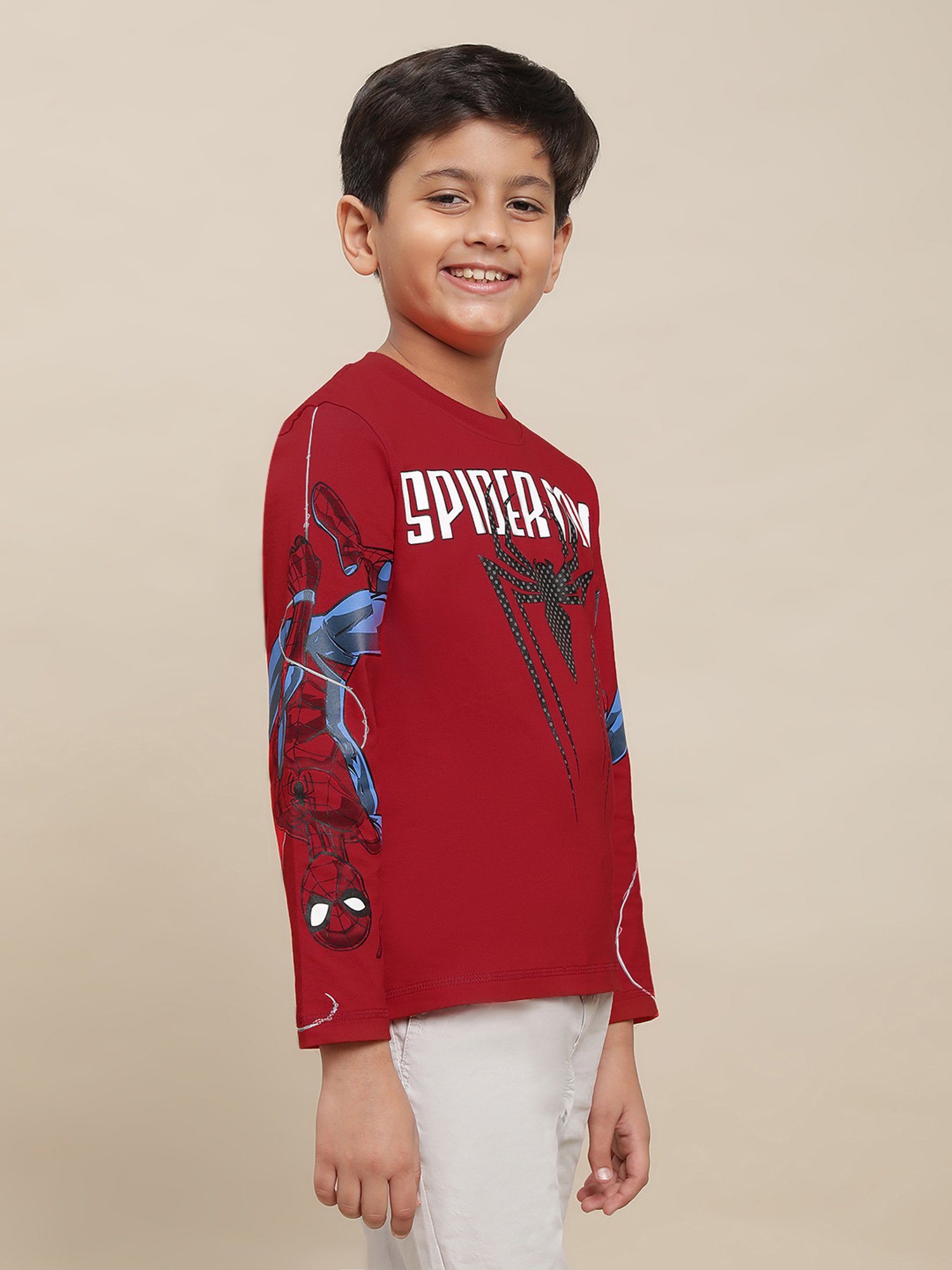 Kidsville Spiderman Printed Red Tshirt For Boys