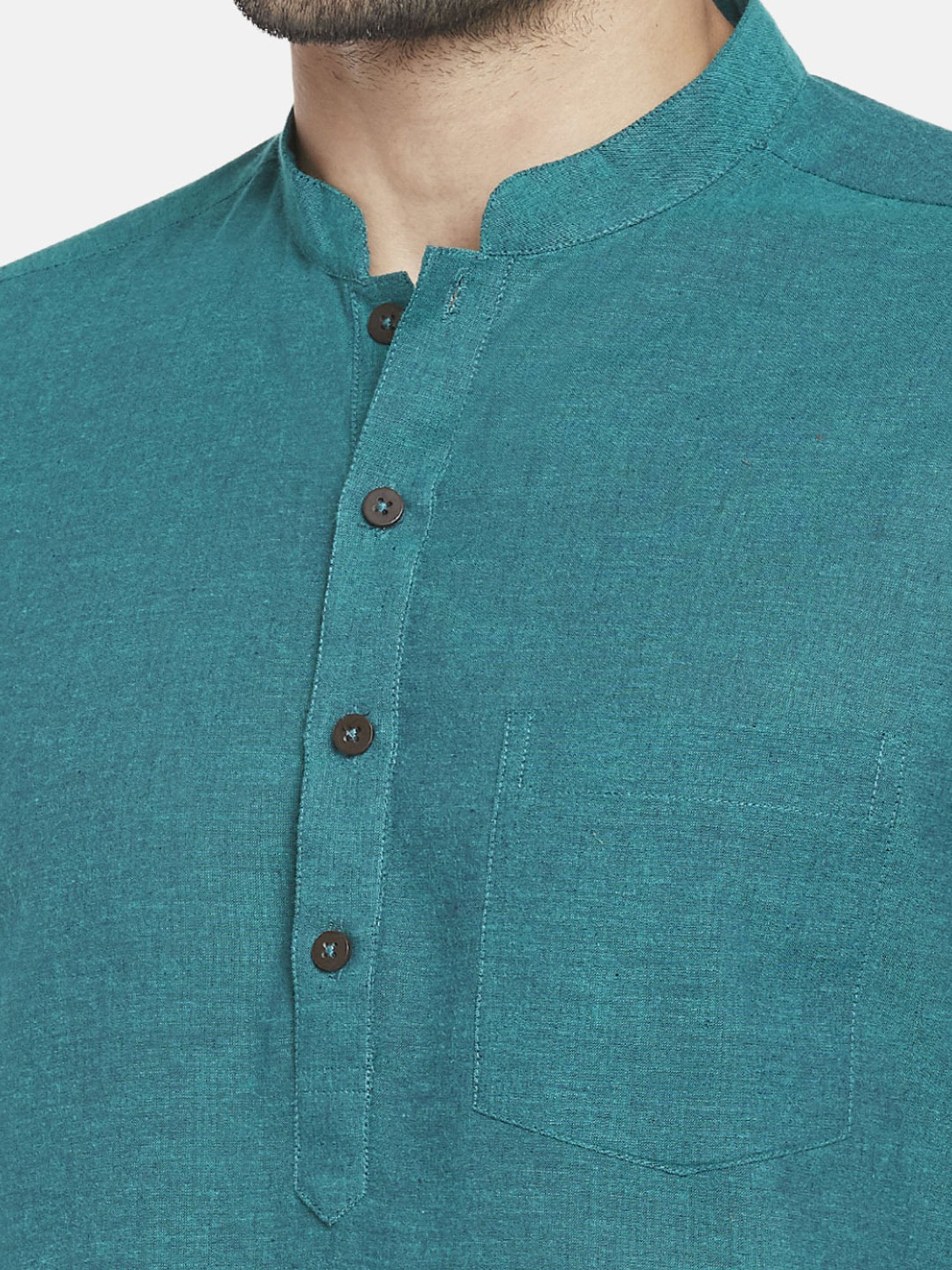 Indus Route by Pantaloons Teal Cotton Regular Fit Short Kurtas