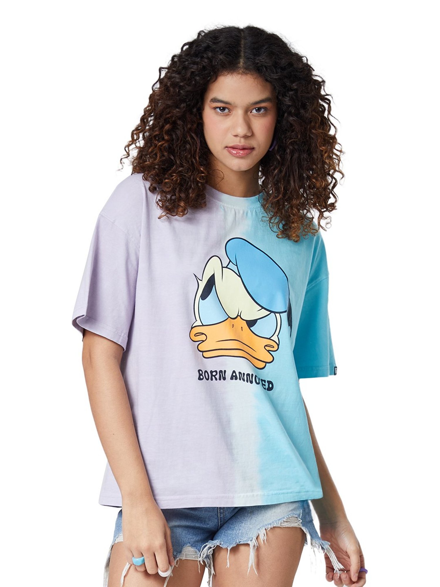 The Souled Store Purple & Blue Cotton Donald Duck Print Oversized T-Shirt