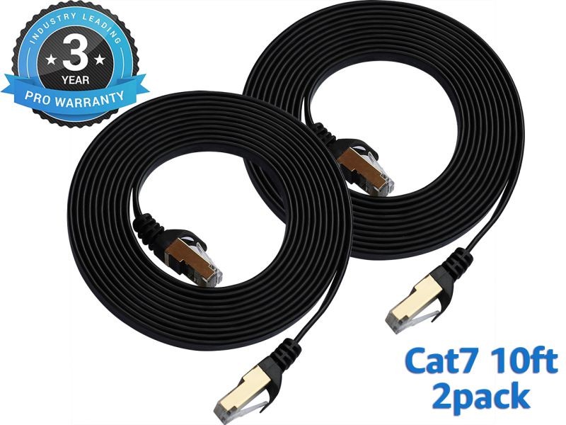 Cat 7 Ethernet Cable 100 ft LAN Cable Internet Network Cord for PS4, Xbox, Router, Modem, Gaming, Black Flat Shielded 10 Gigabit RJ45 High Speed Computer Patch Wire.