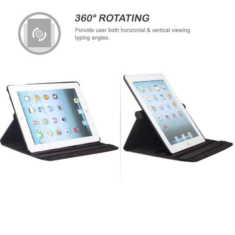 Fullbell Apple iPad 2/3/4 Case - 360 Degree Rotating Stand Smart Case Cover for iPad with Retina Display (iPad 4th Generation), the new iPad 3 & iPad 2 (Automatic Wake/Sleep Feature) - Black