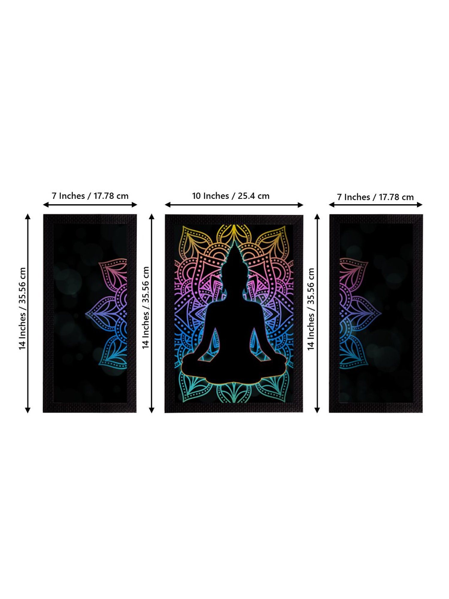 eCraftIndia Set of 3 Meditating Lord Buddha Satin Matt Textured UV Art Painting
