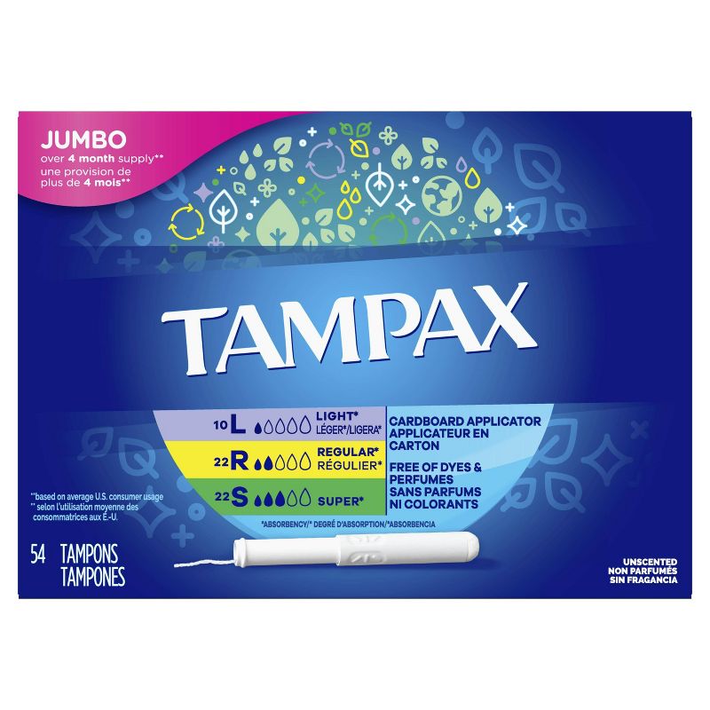 Tampax Cardboard Applicator Tampons - Light/Regular/Super Absorbency - Triple Pack - Unscented - 54ct