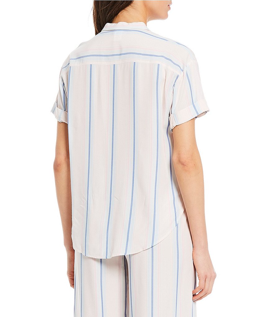 Jasmine & Ginger Striped Print Woven Tie Front Sleep Top