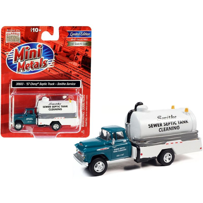 1957 Chevrolet Septic Tanker Truck "Smithe Septic Service" Glade Green and White 1/87 (HO) Scale Model by Classic Metal Works