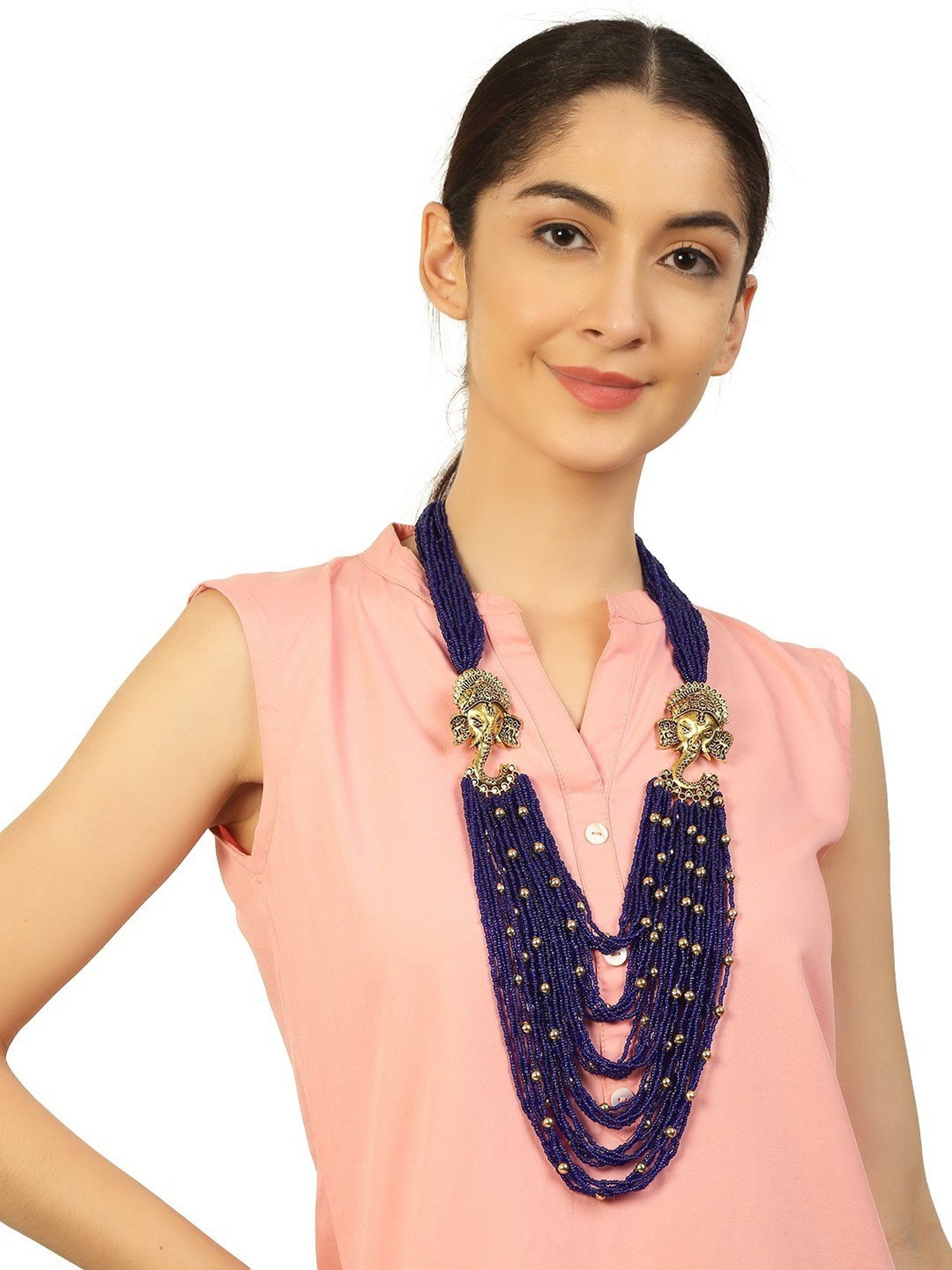 Imli Street Blue Long Beaded Handcrafted Necklace