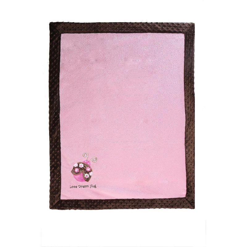 Bacati - Ladybugs Pink/Chocolate Embroidered Blanket