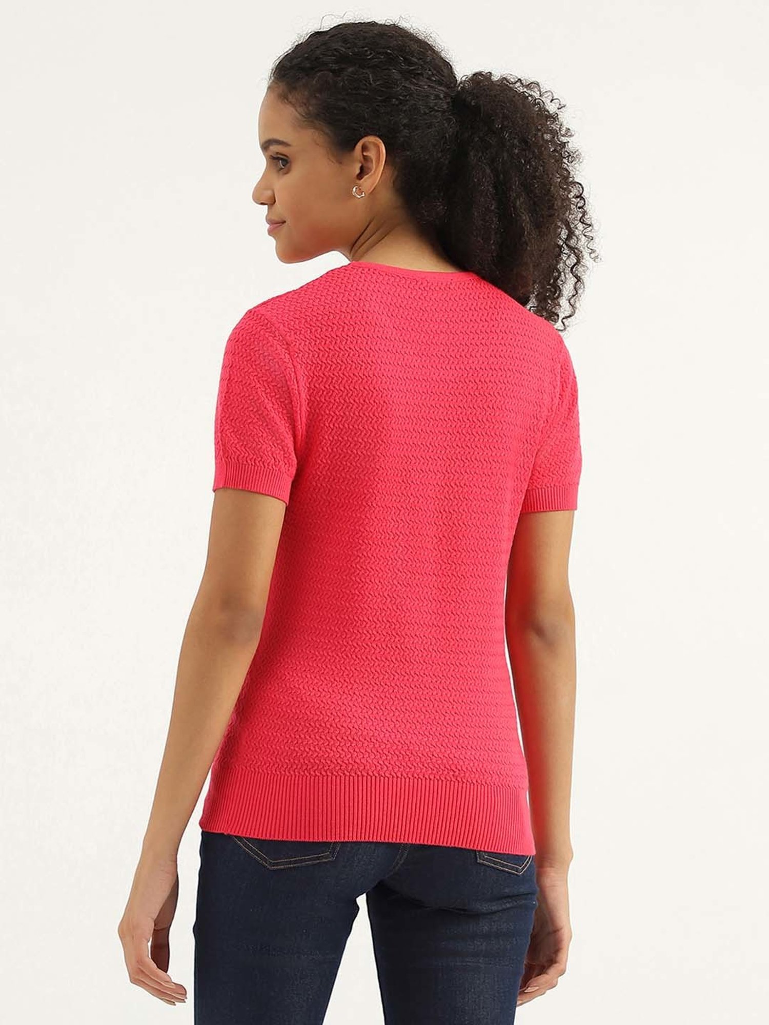 United Colors of Benetton Pink Cotton Textured Pattern Top