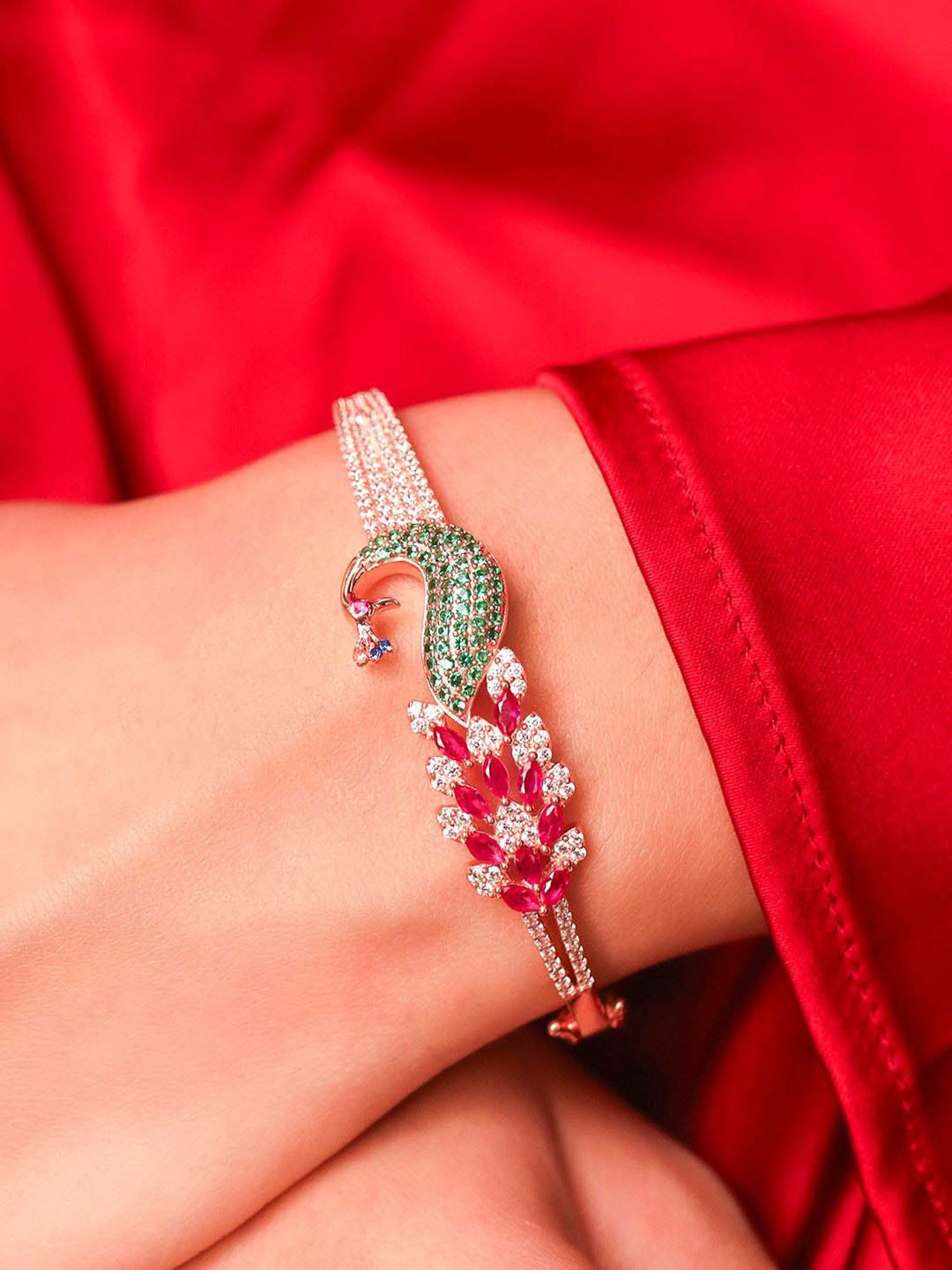 Zavya 925 Silver Peacock CZ Bracelet for Women