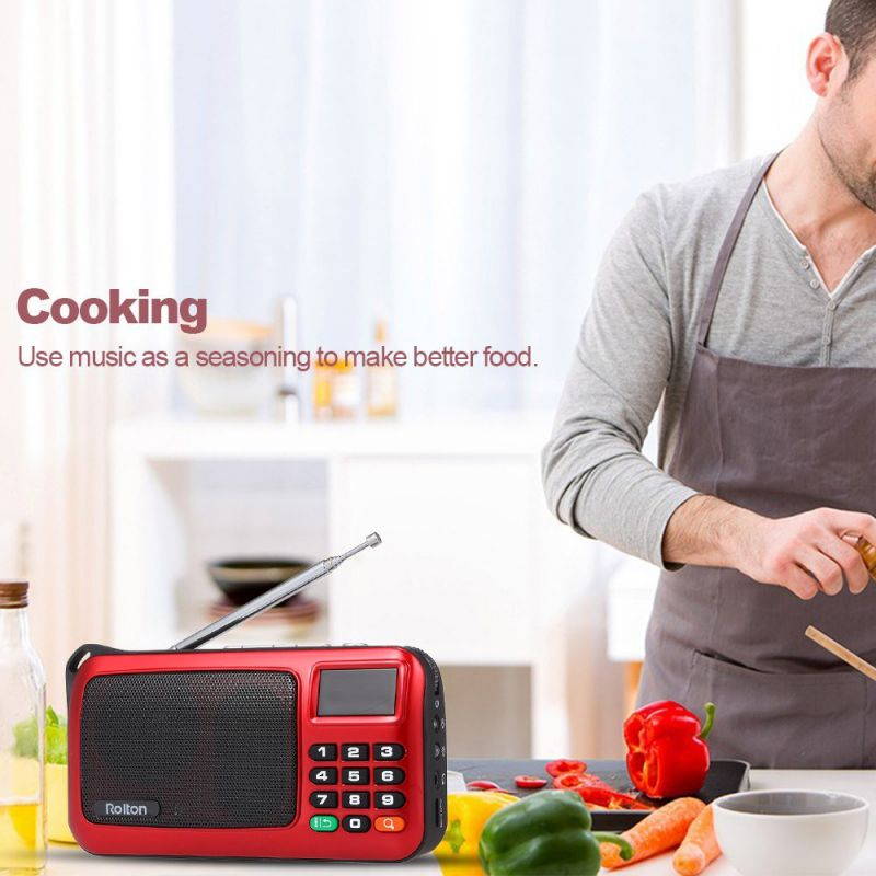 Rolton W405 FM Digital Radio Portable USB Wired Computer Speaker HiFi Stereo Receiver w/ Flashlight LED Display Support TF Music Play