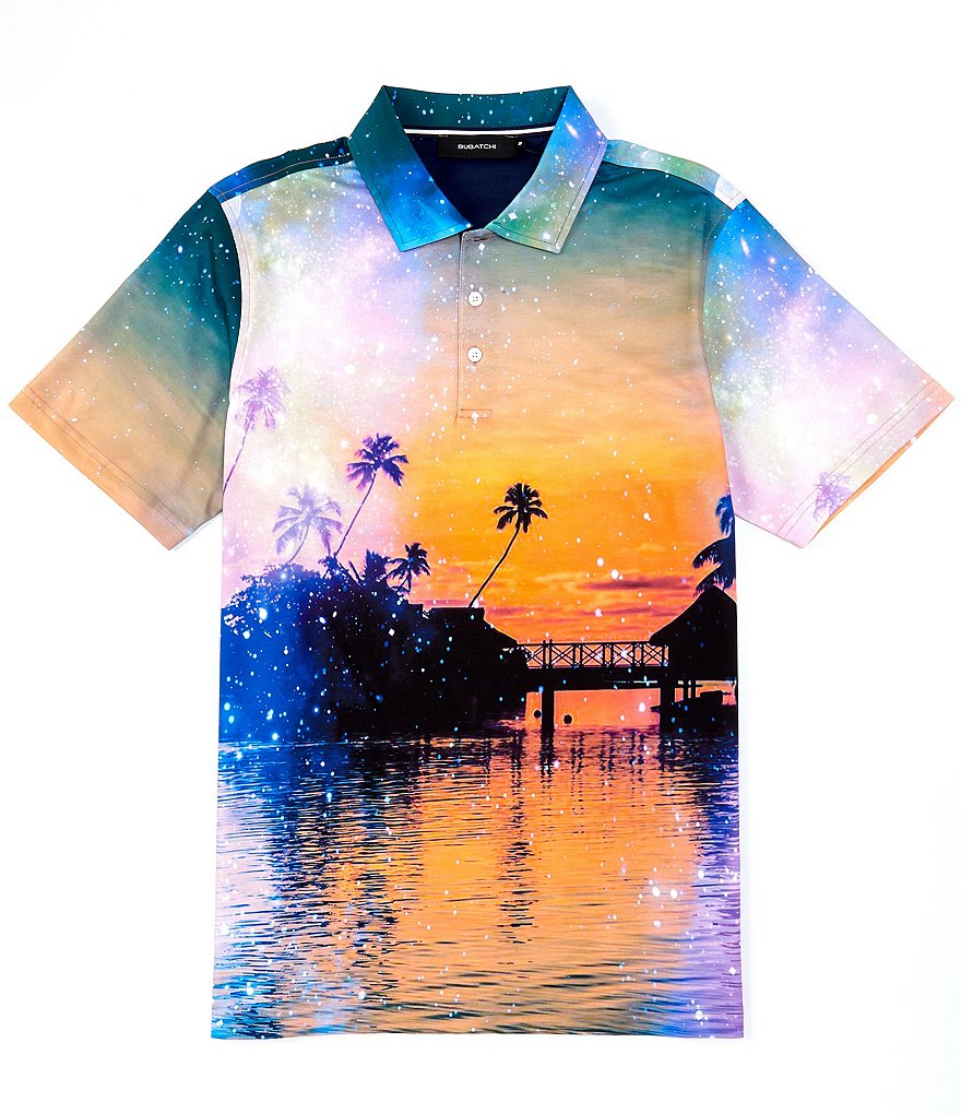 Visconti Petal Print Short-Sleeve Polo Shirt