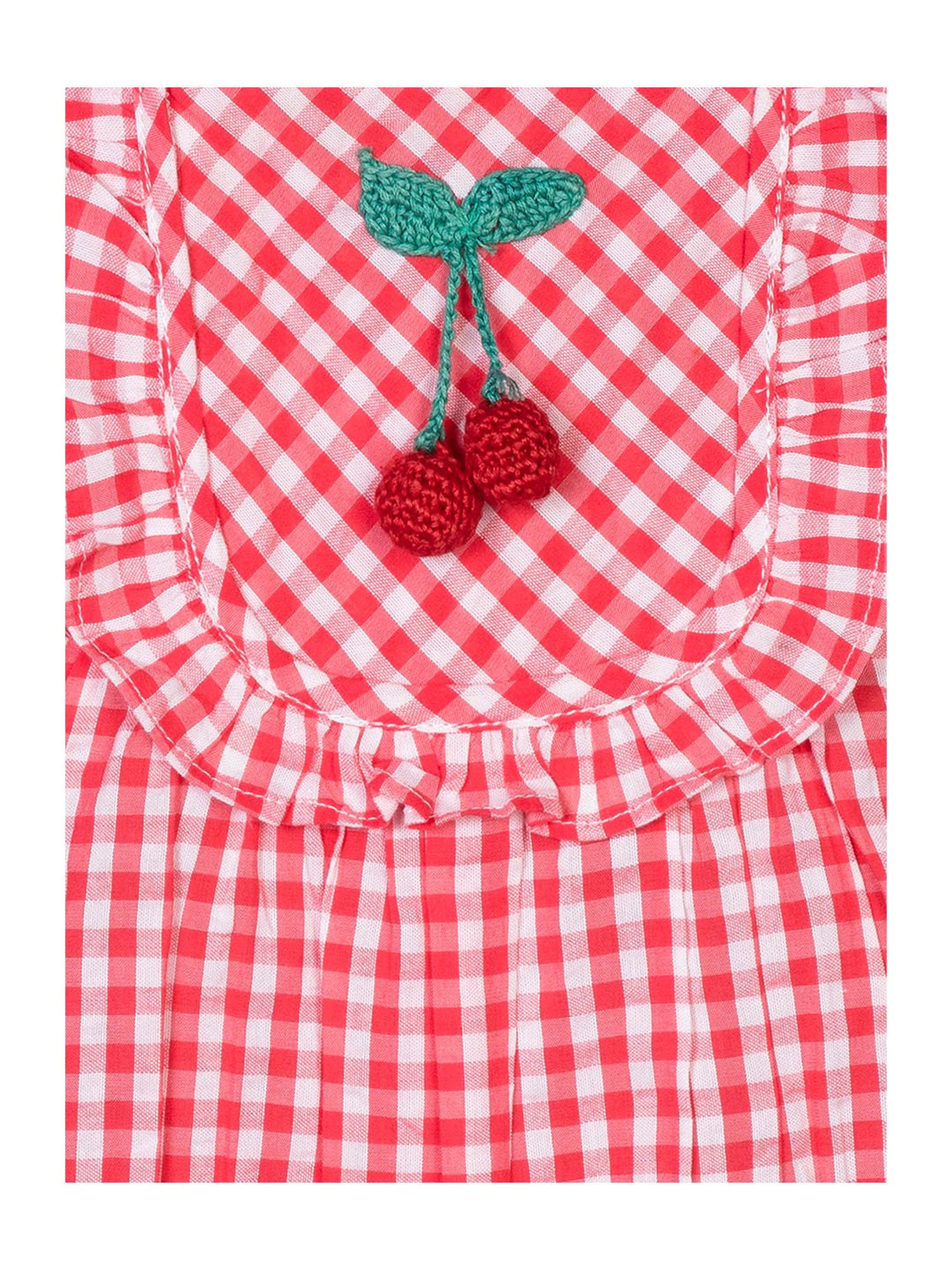 Budding Bees Kids White & Red Checks Jumpsuit