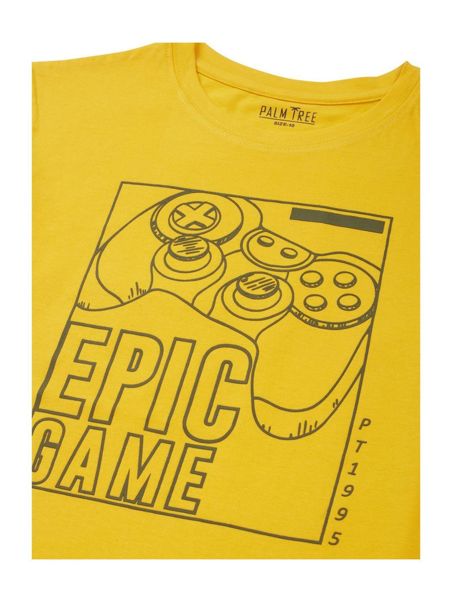 Palm Tree Kids Yellow Cotton Printed T-Shirt