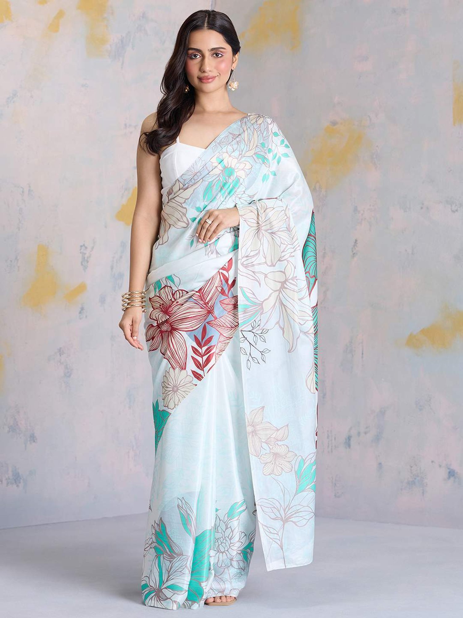 navyasa by liva Green Printed Saree With Unstitched Blouse