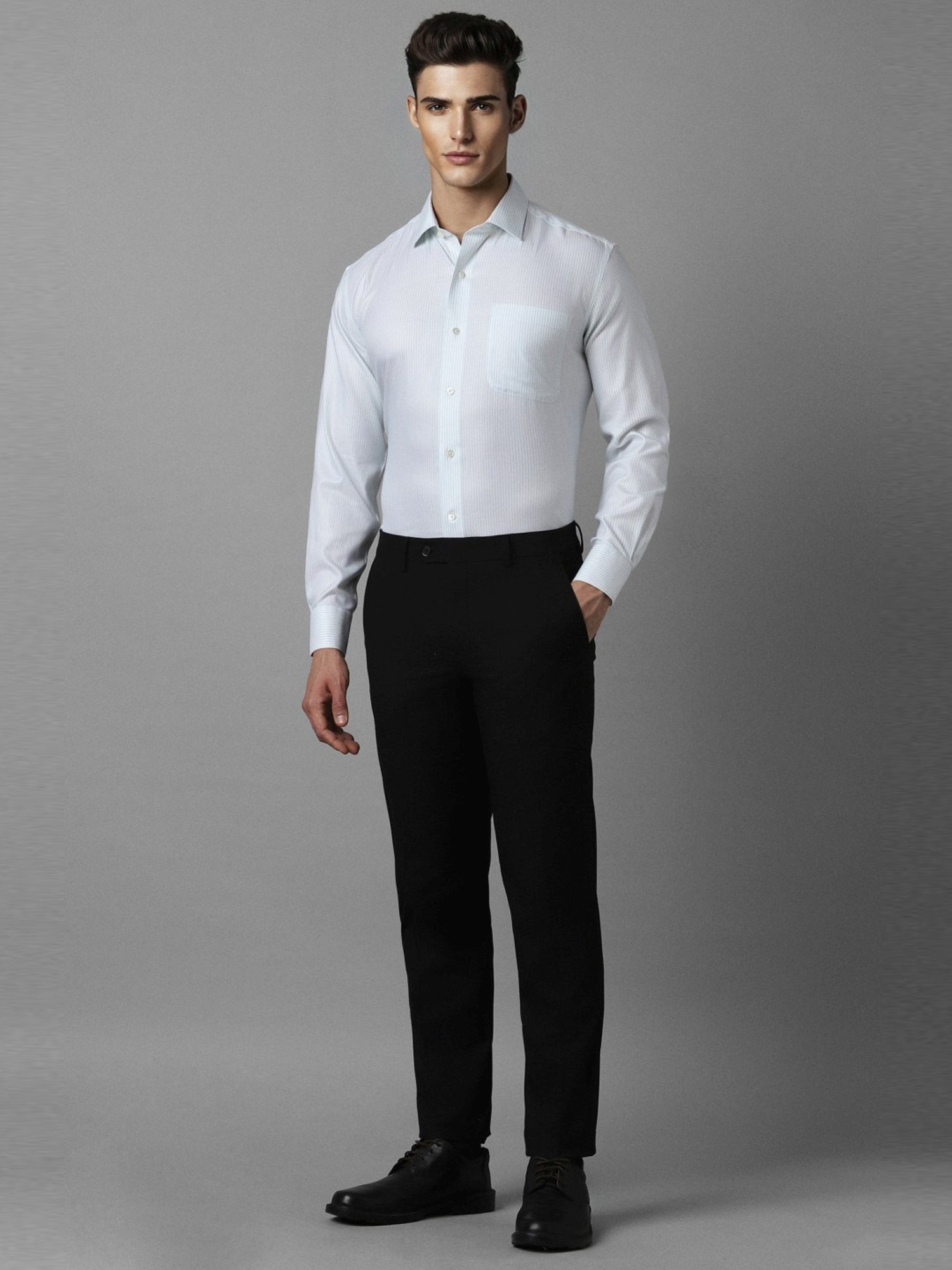 Luxure By Louis Philippe Blue Cotton Regular Fit Striped Shirt