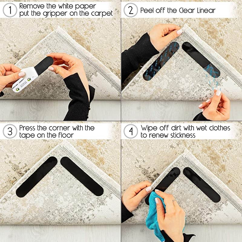 Anti Curling Rug Gripper for Carpet Will Hold Carpets in Place and Corners Flat Non Slip Sticky Renewable Grippers for Hardwood Floors and Tile Non Skid Grip Mat Protector