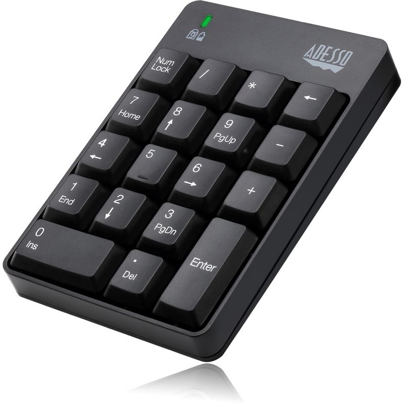 Adesso WKB-6010UB - Wireless Spill Resistant 18-Key Numeric Keypad - Wireless Connectivity - RF - USB Interface - 18 Key - English (US) - Windows