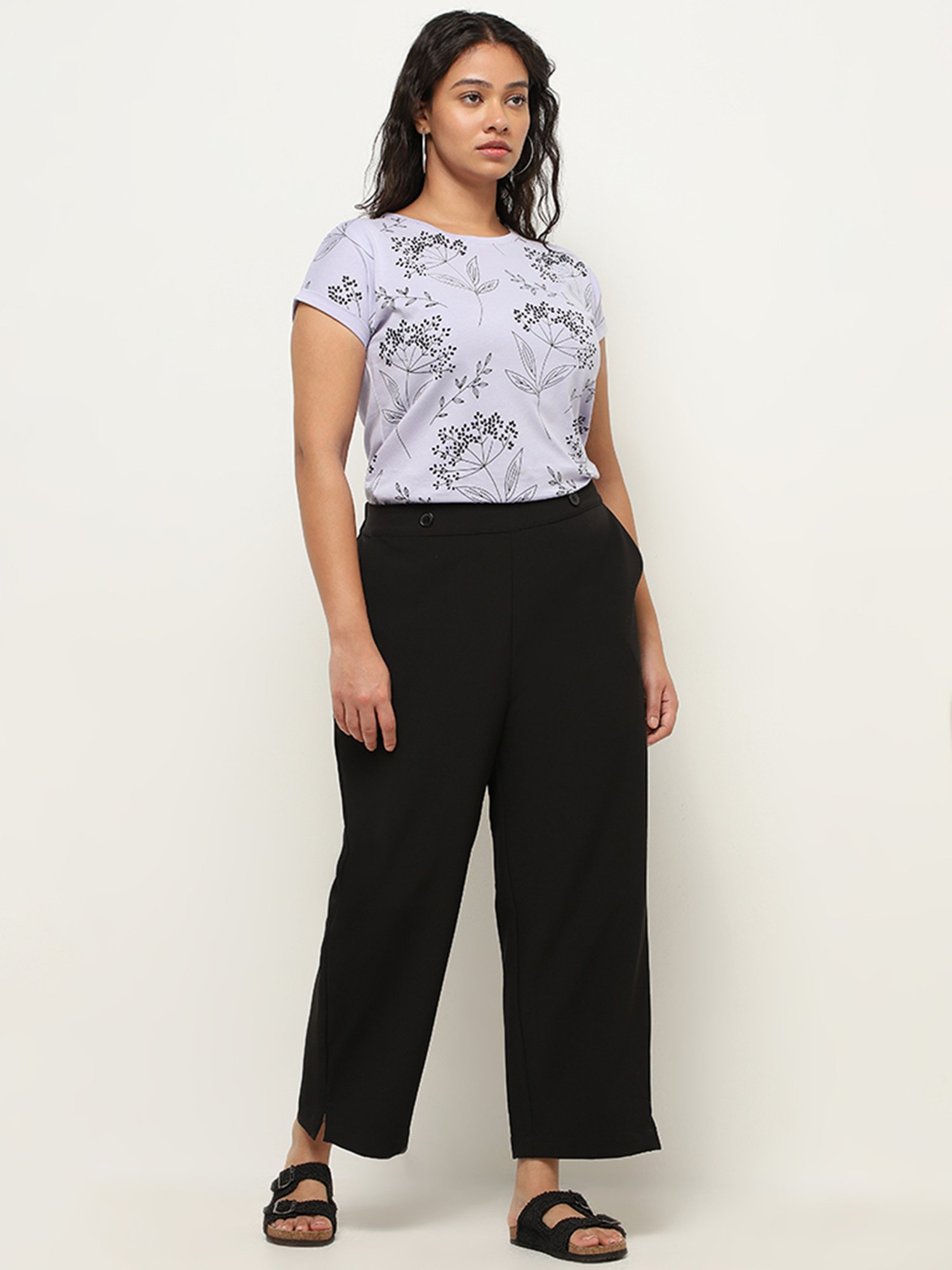 Gia by Westside Lilac Floral Printed T-Shirt