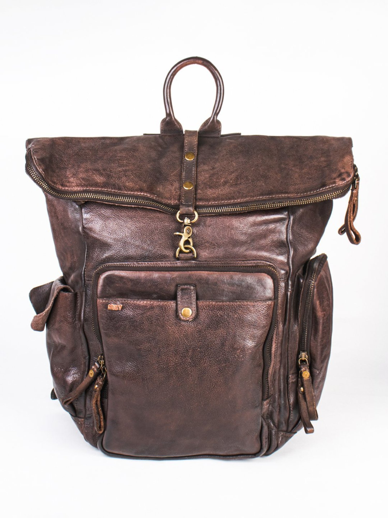 Art N Vintage Leo Brown Leather Solid Large Backpack