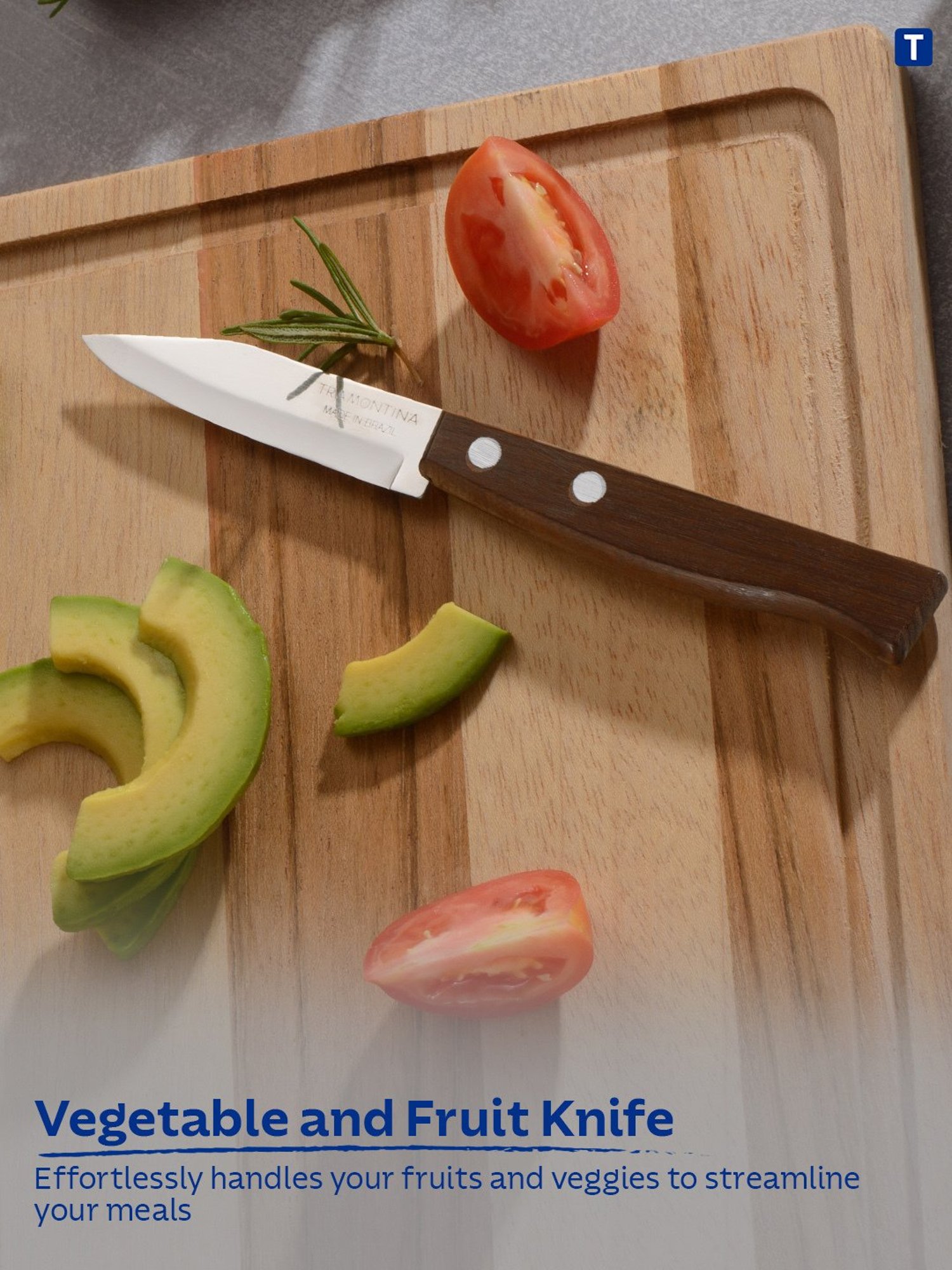 Tramontina Tradicional Stainless Steel Vegetable & Fruit Knife 3" Plain edge Brazilian Wood Handle