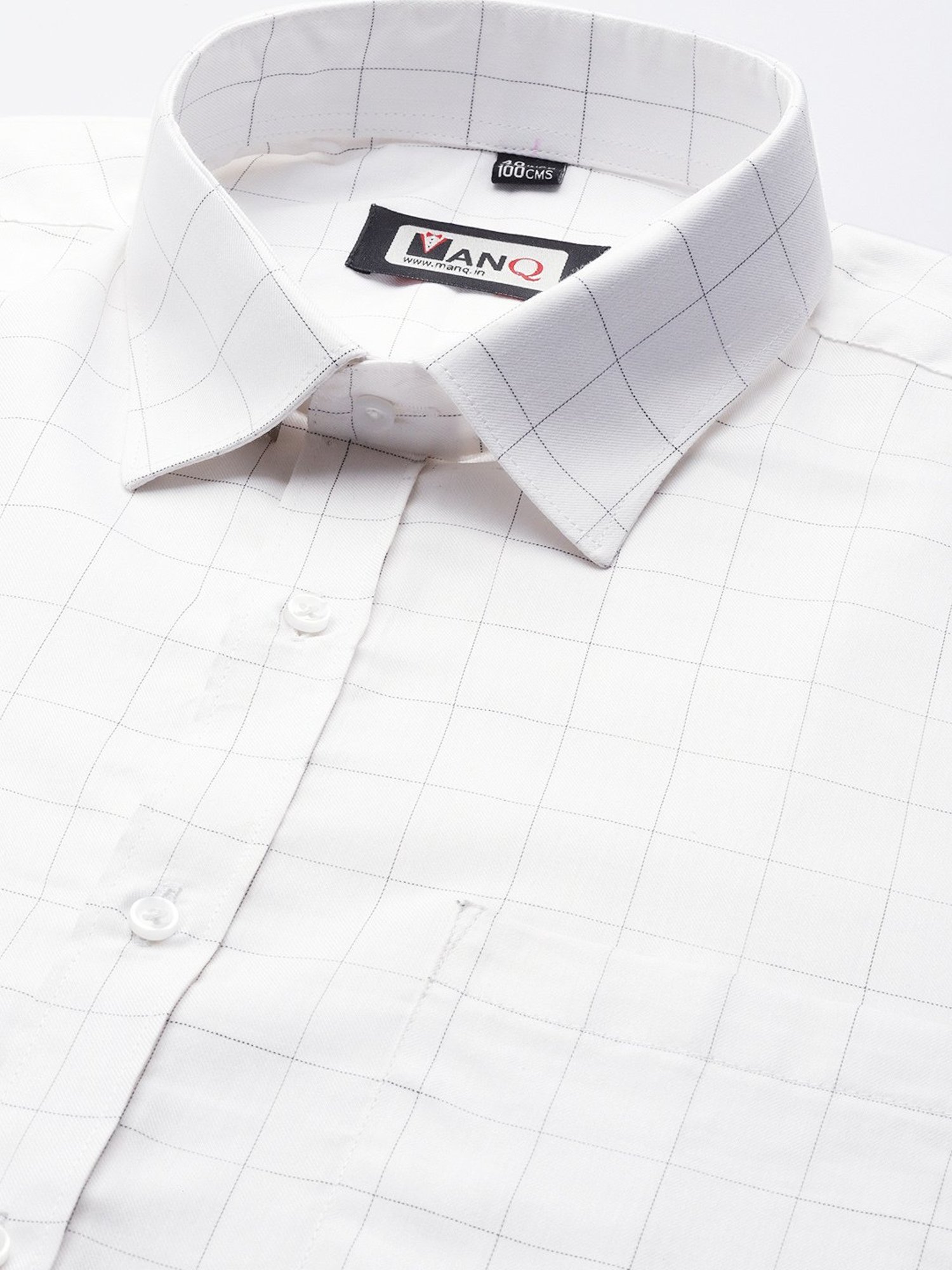 ManQ White Regular Fit Check Shirt